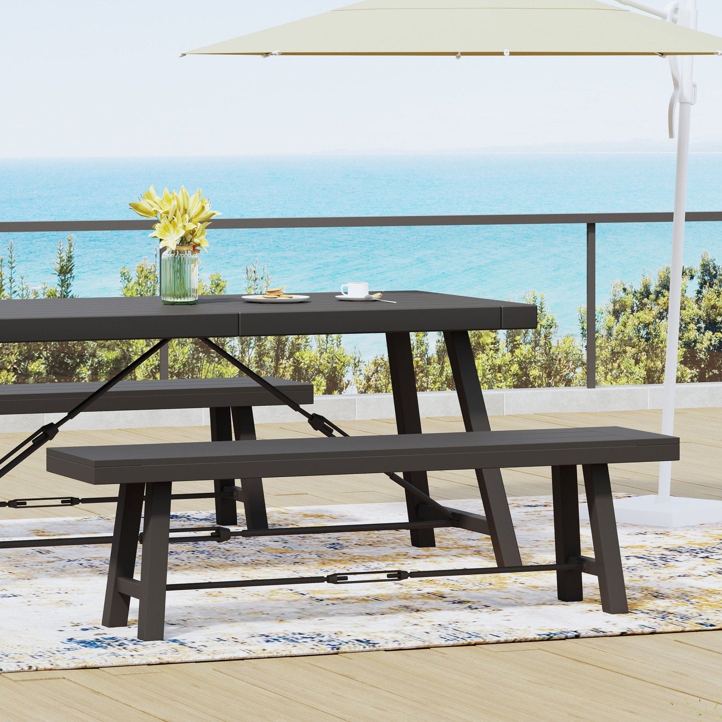 Blossom Acacia Wood Outdoor Bench with Slat Design