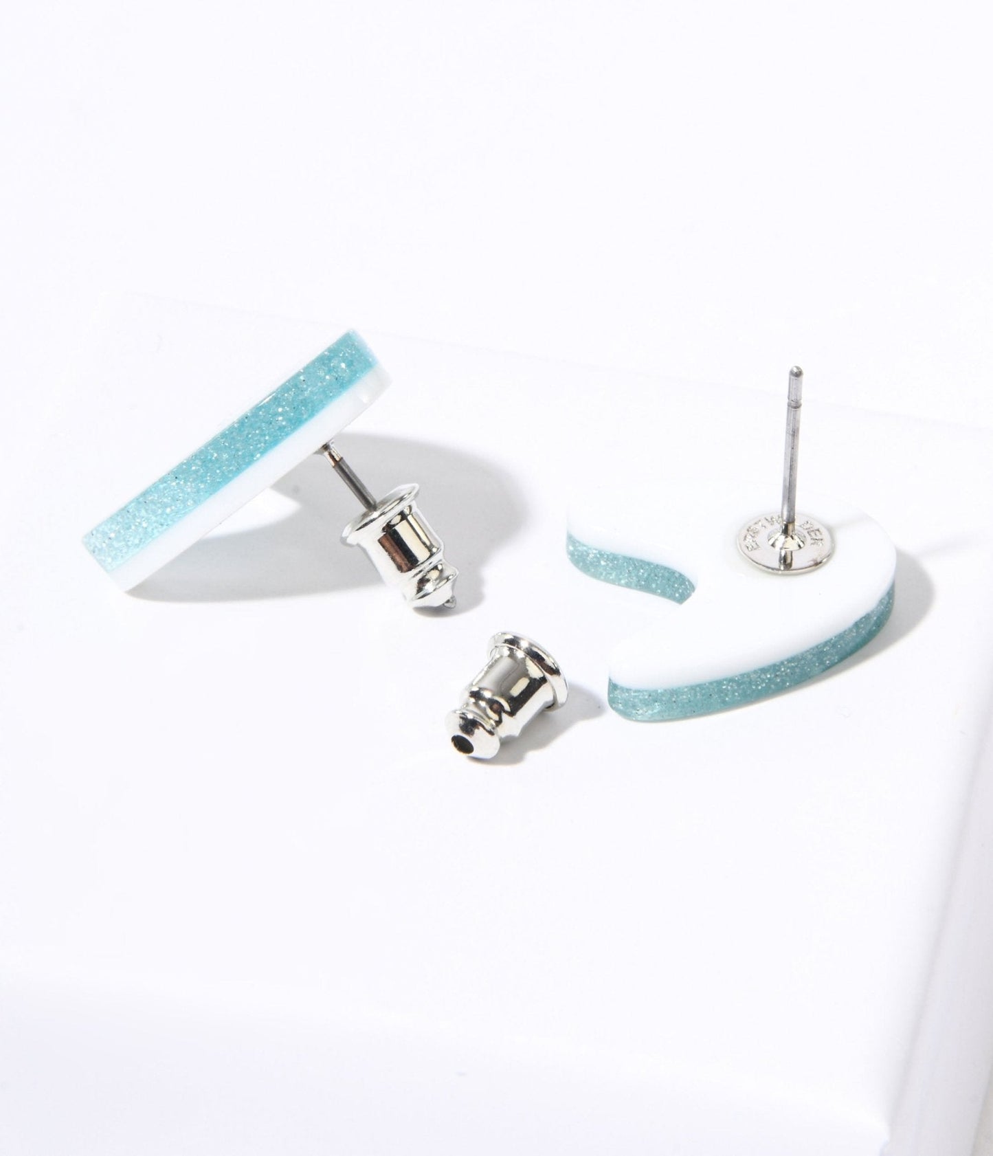 Blue Glitter Atomic Boomerang Stud Earrings