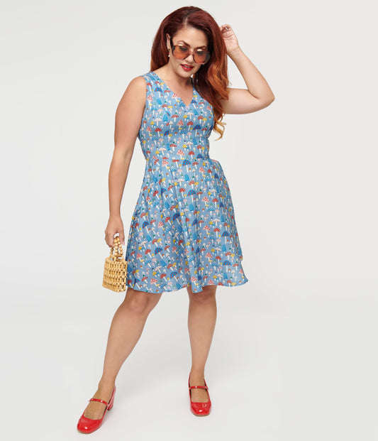 Blue Mushroom Fit & Flare Dress
