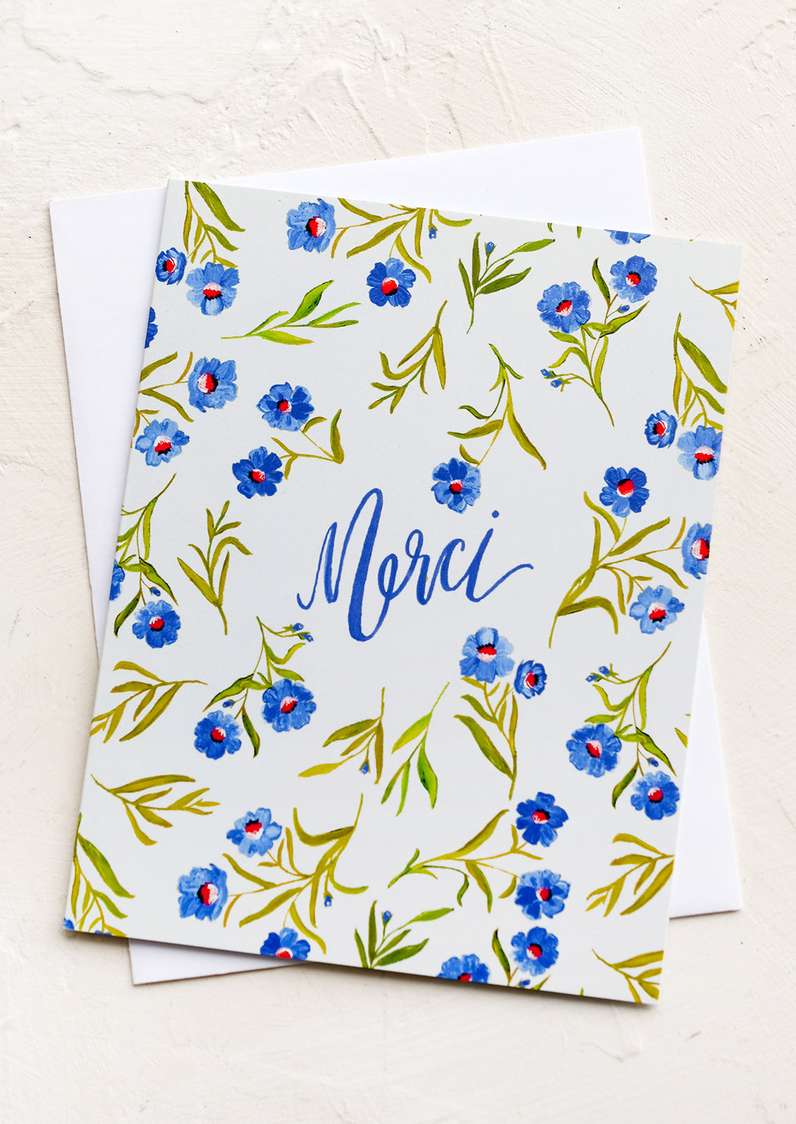 Blue Floral Merci Card