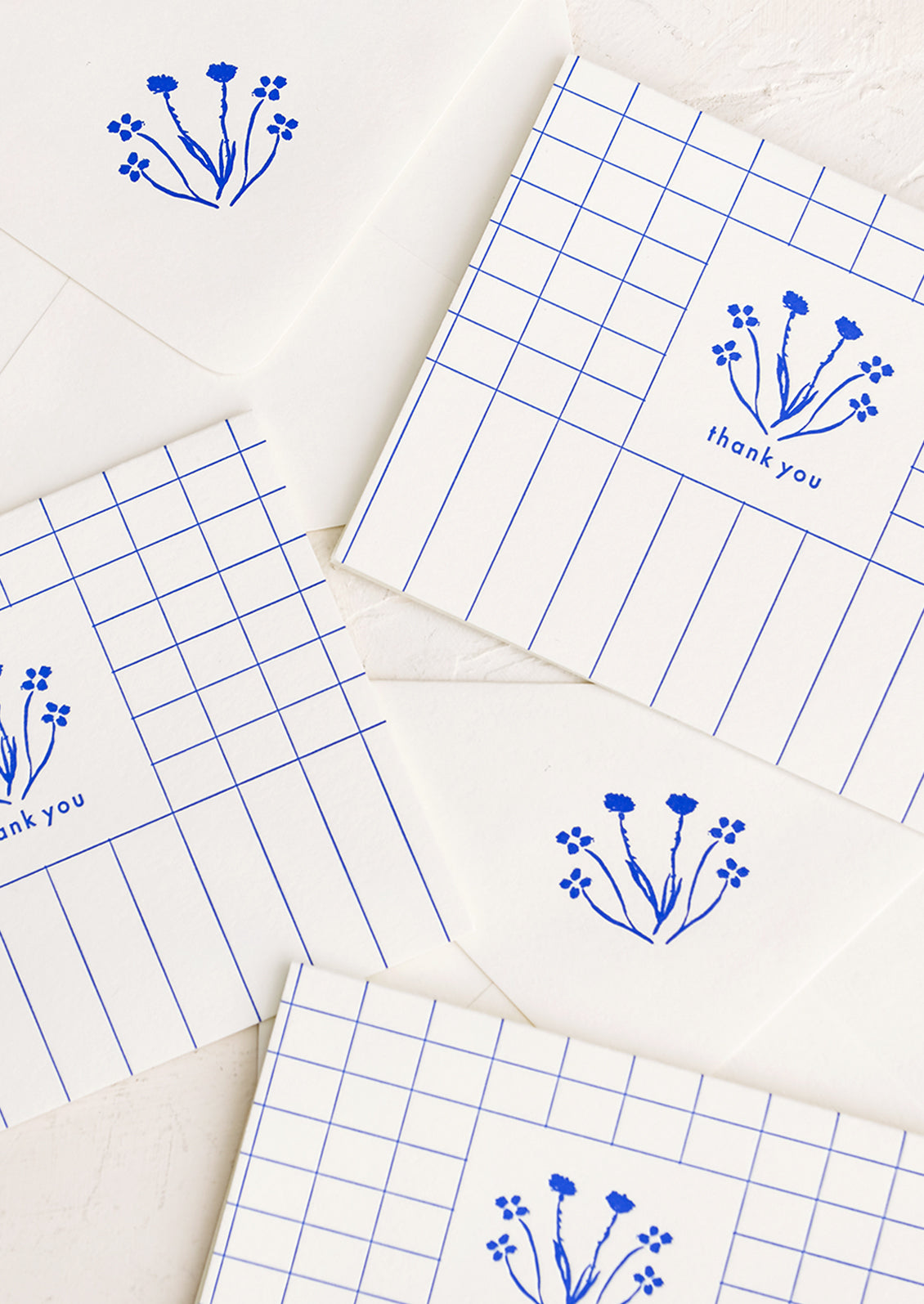 Blue Grid Floral Thank You Card