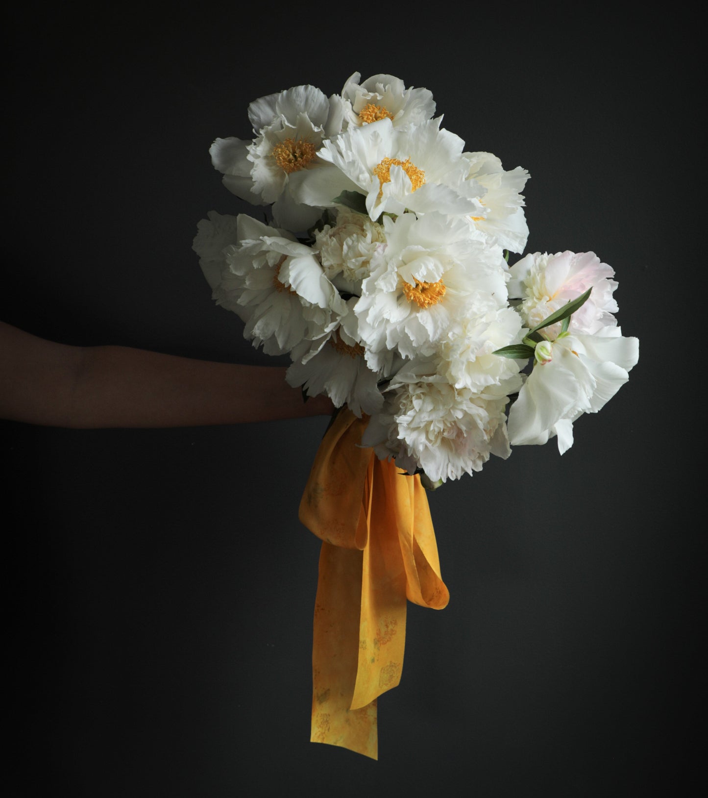 Original Eco-Print Silk Ribbon / Dark MARIGOLD