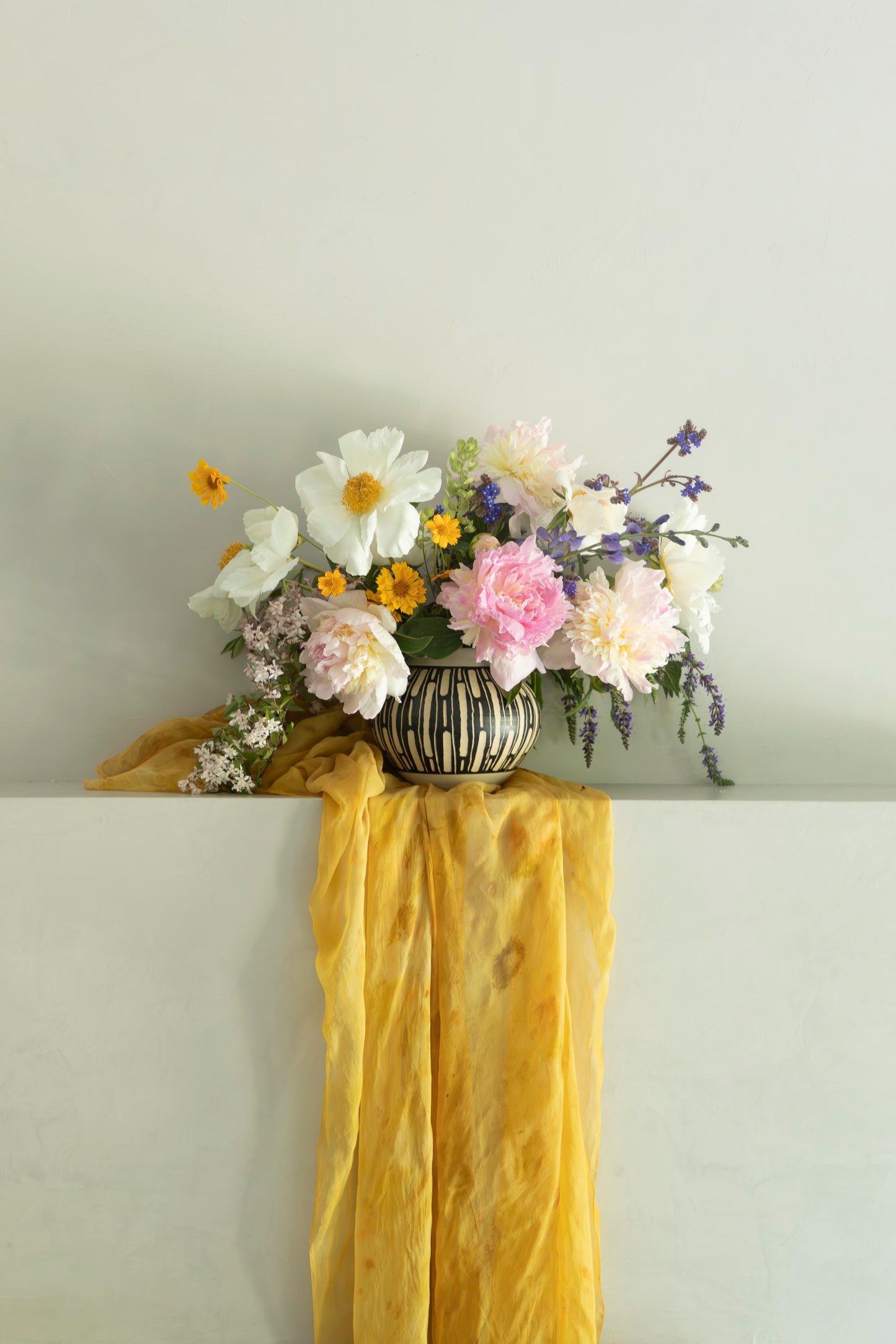 Botanical Print Sheer Silk Table Runner {Marigold & Chrysanthemum}
