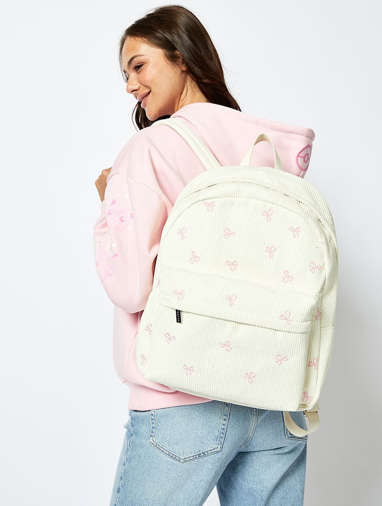 Bow Embroidered Backpack in Cream