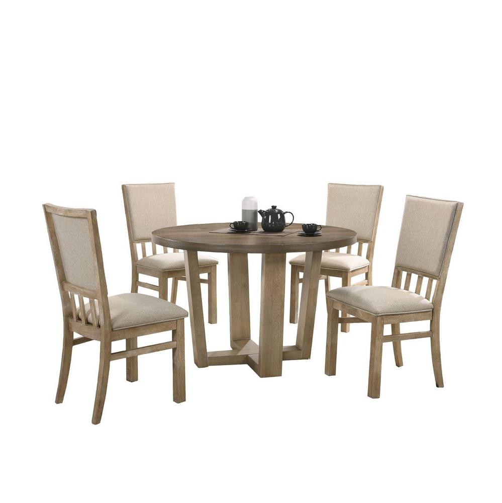 Brutus 5 Piece Dining Set with 47" Contemporary Round Dining Table and Fabric Chairs