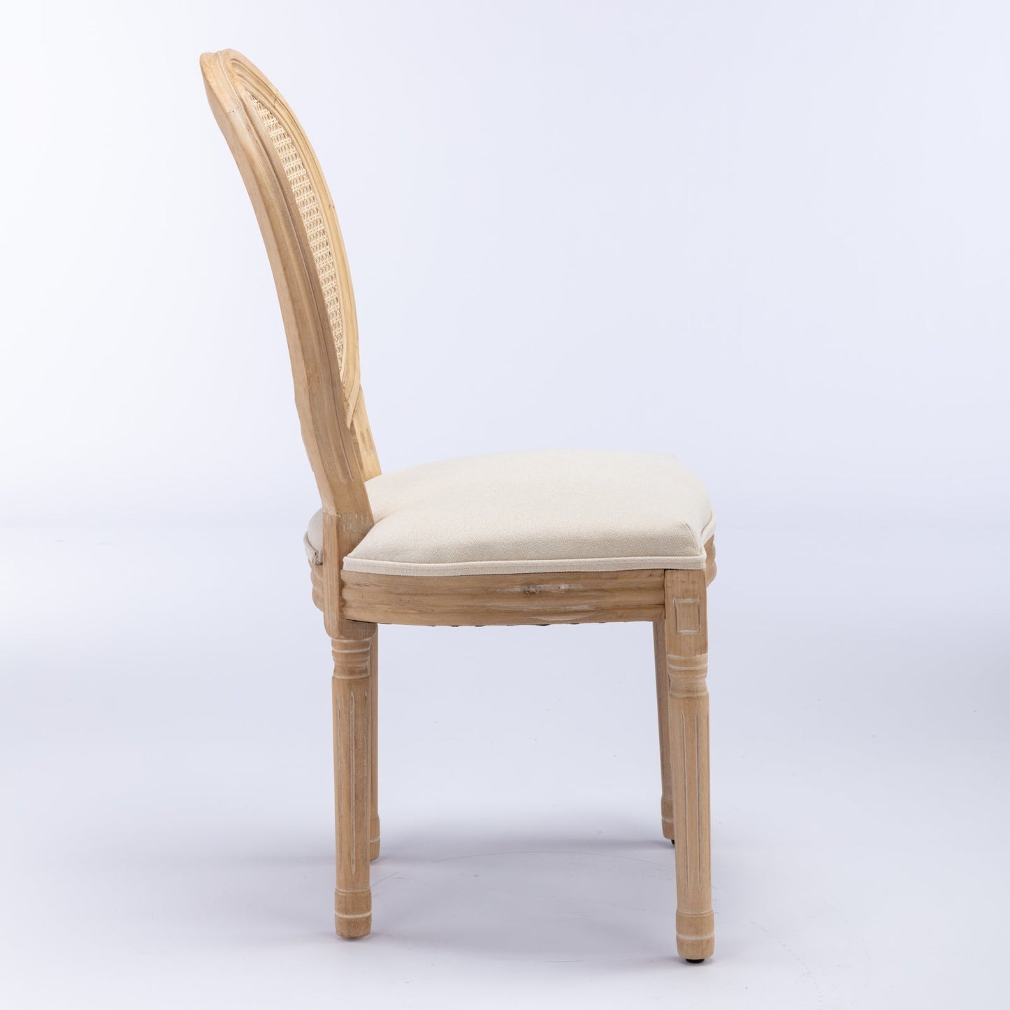 Dining Chair with Rattan Back and Seat Cushion, Set of 2