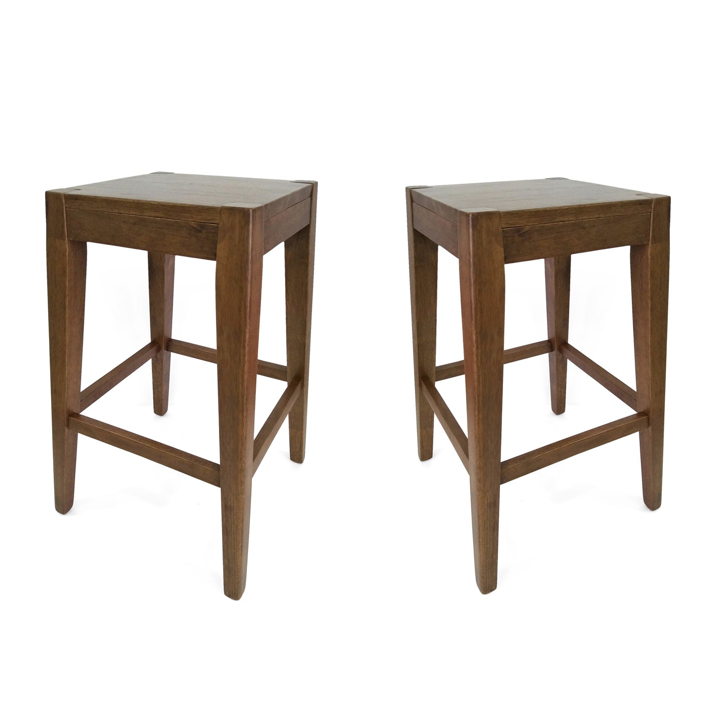 Wood Counter Stool with Armless Design and Footrest, Set of 2