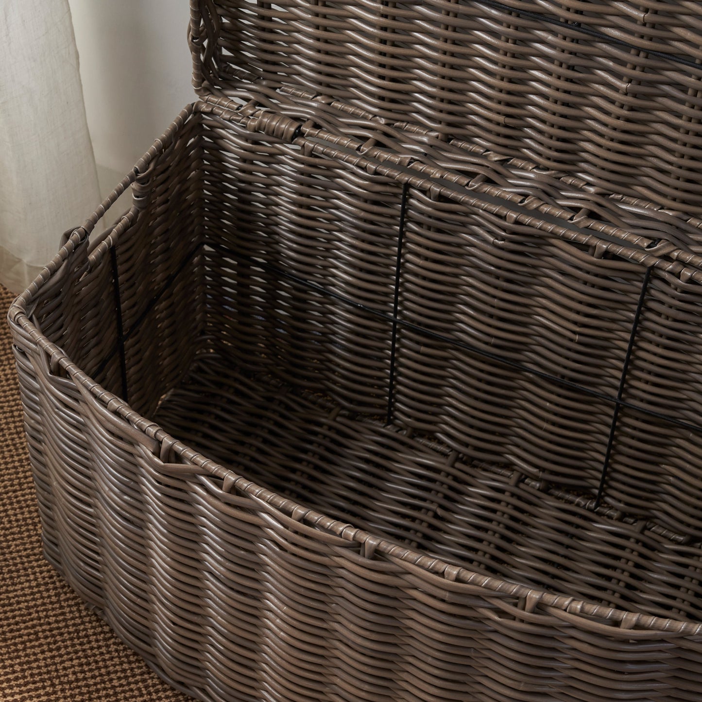 Rectangular Woven Wicker Storage Basket with Handles