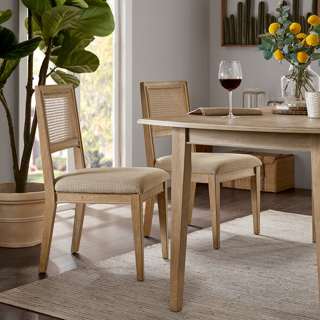 Armless Dining Chair with Cane Back and Tapered Wood Legs, Set of 2