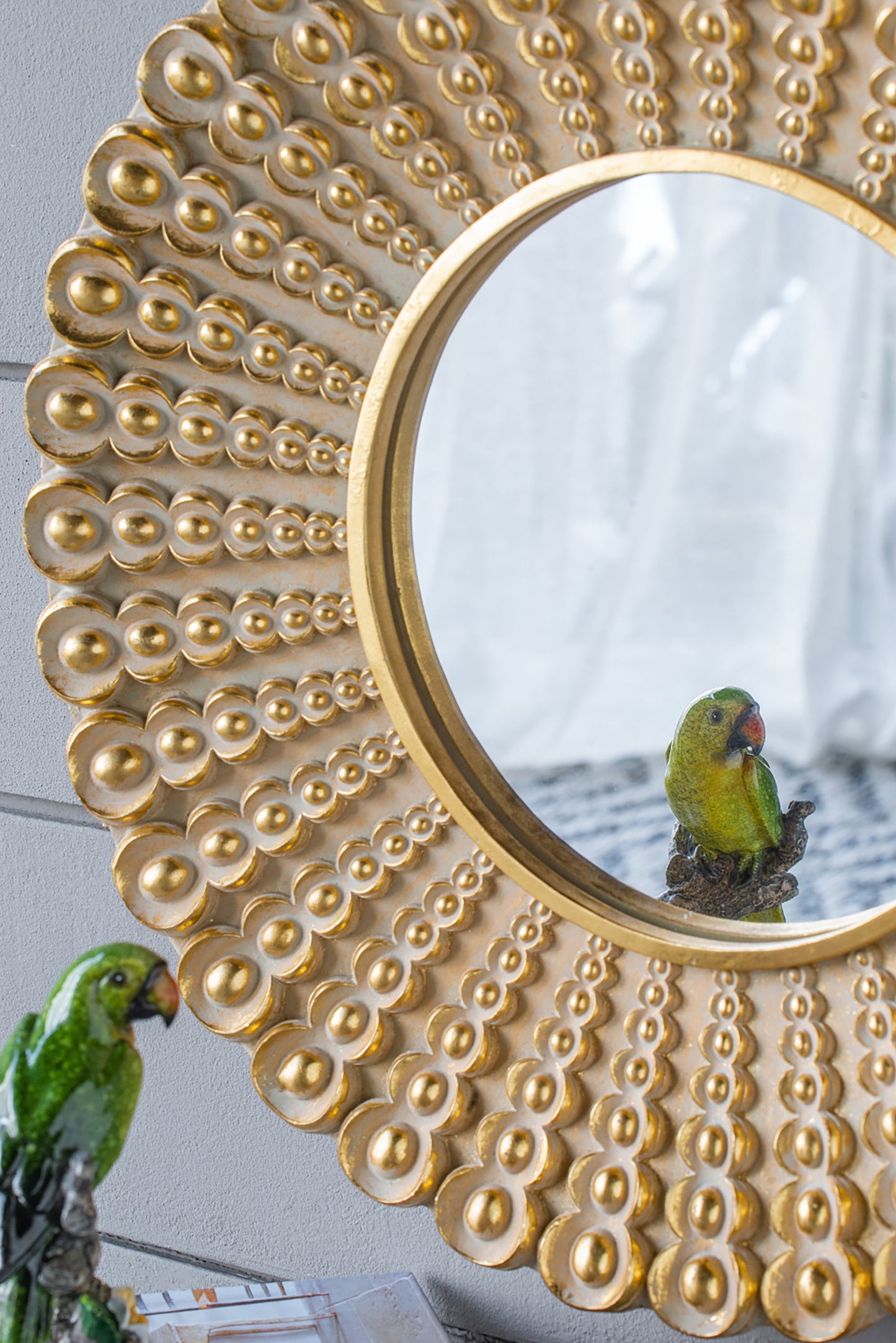 Whimsyes Round Mirror with Radiant Beaded Sunburst Design
