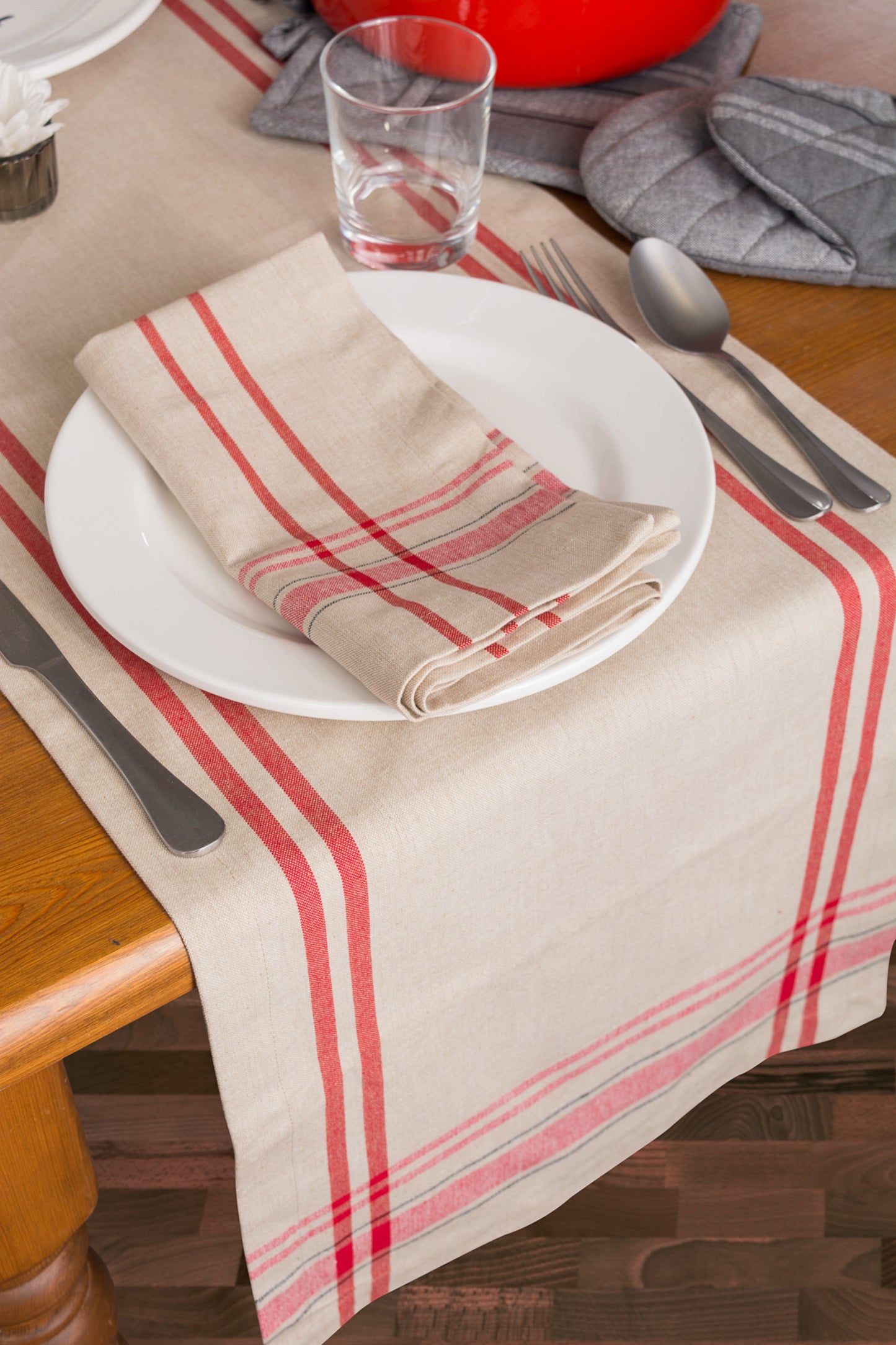 Tango Red French Stripe Table Runner 14X108