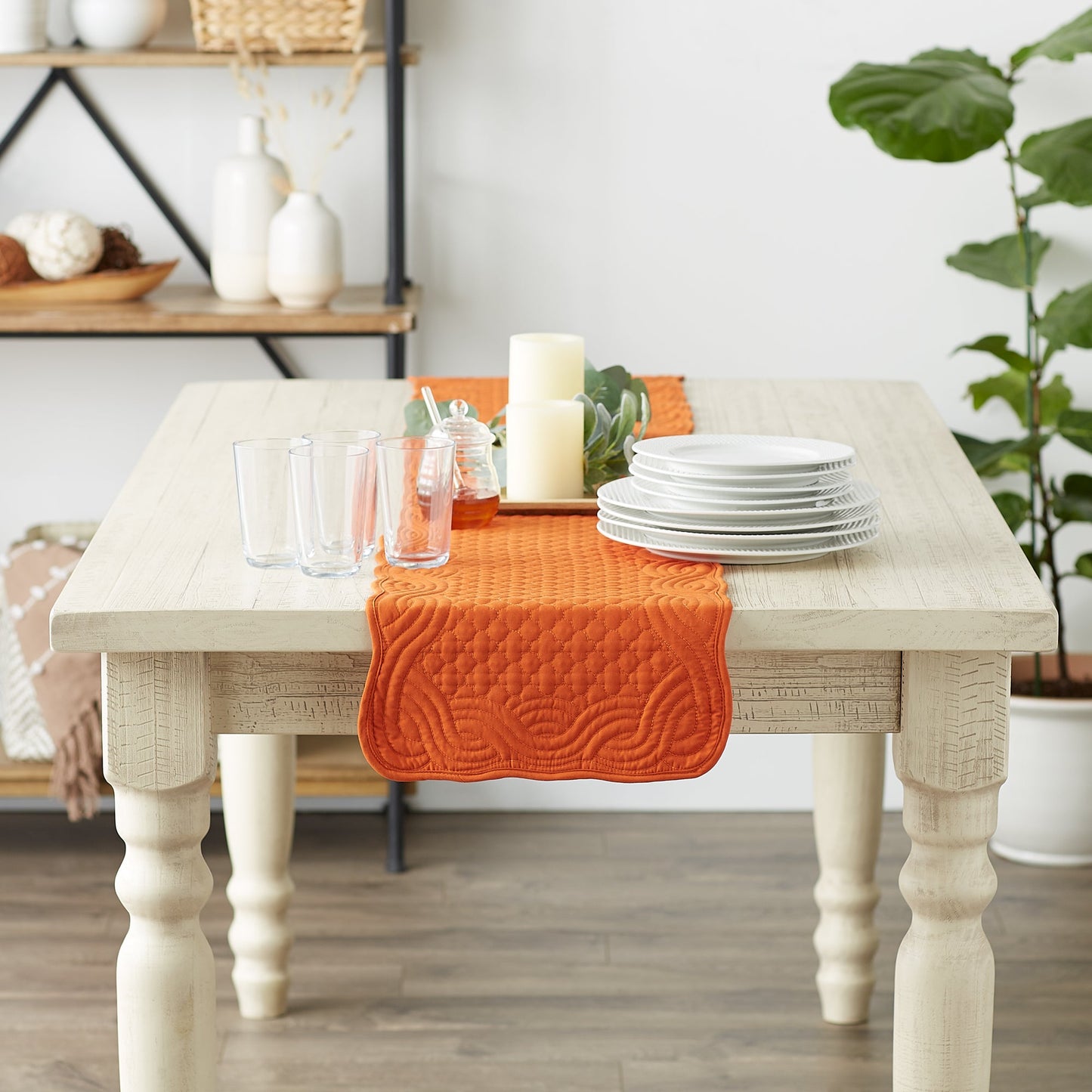 Pumpkin Spice Quilted Farmhouse Table Runner 13X72