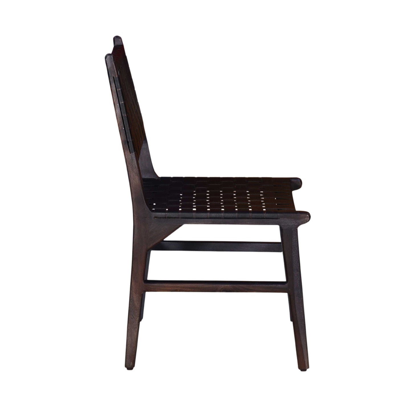 Genuine Leather Woven Dining Chair with Open Back, Set of 2