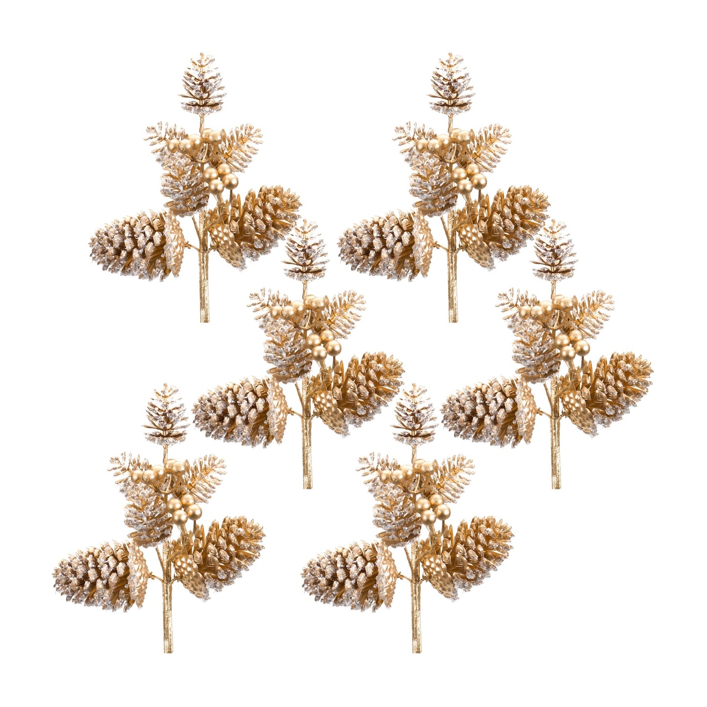 Gold Frosted Pine Cone Pick with Berry Accent, Set of 6