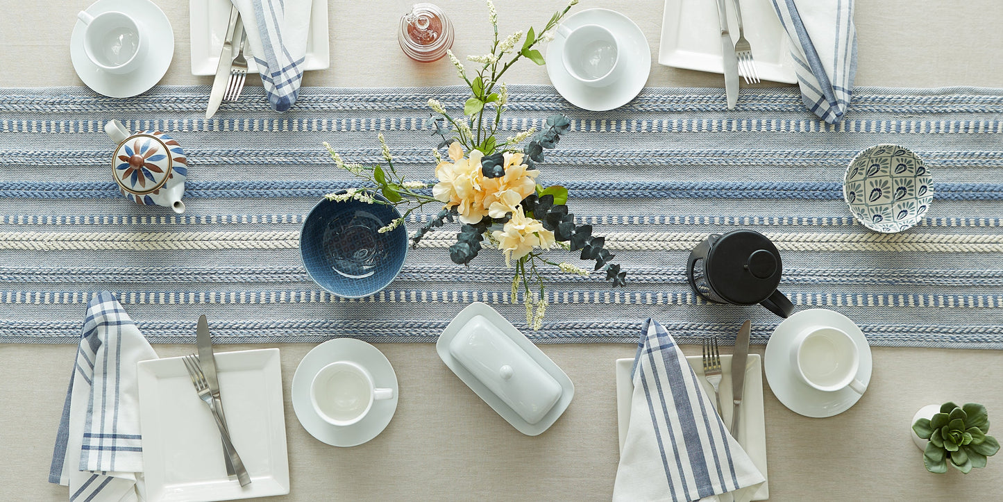 Stonewash Blue Braided Stripe Table Runner 15X108