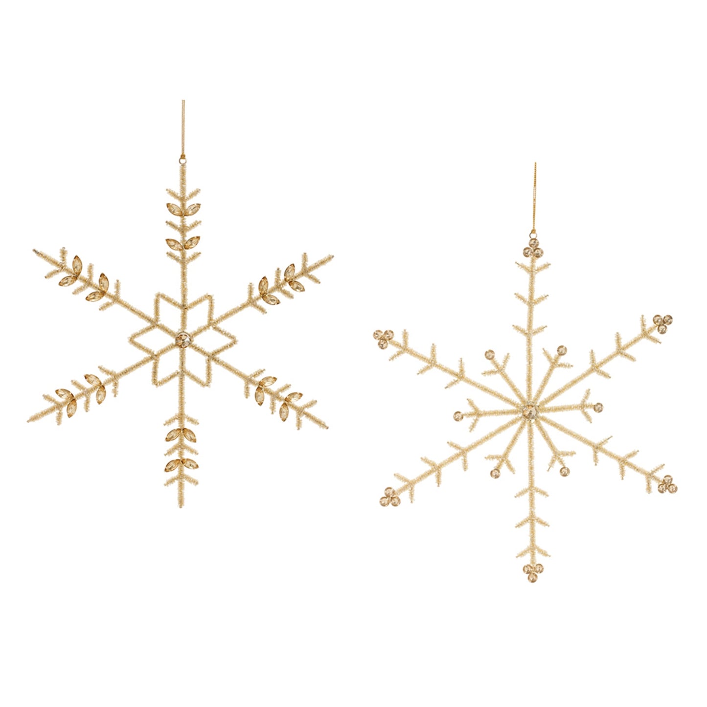 Gold Beaded Metal Snowflake Ornament, Set of 6