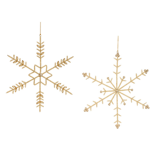 Gold Beaded Metal Snowflake Ornament, Set of 6
