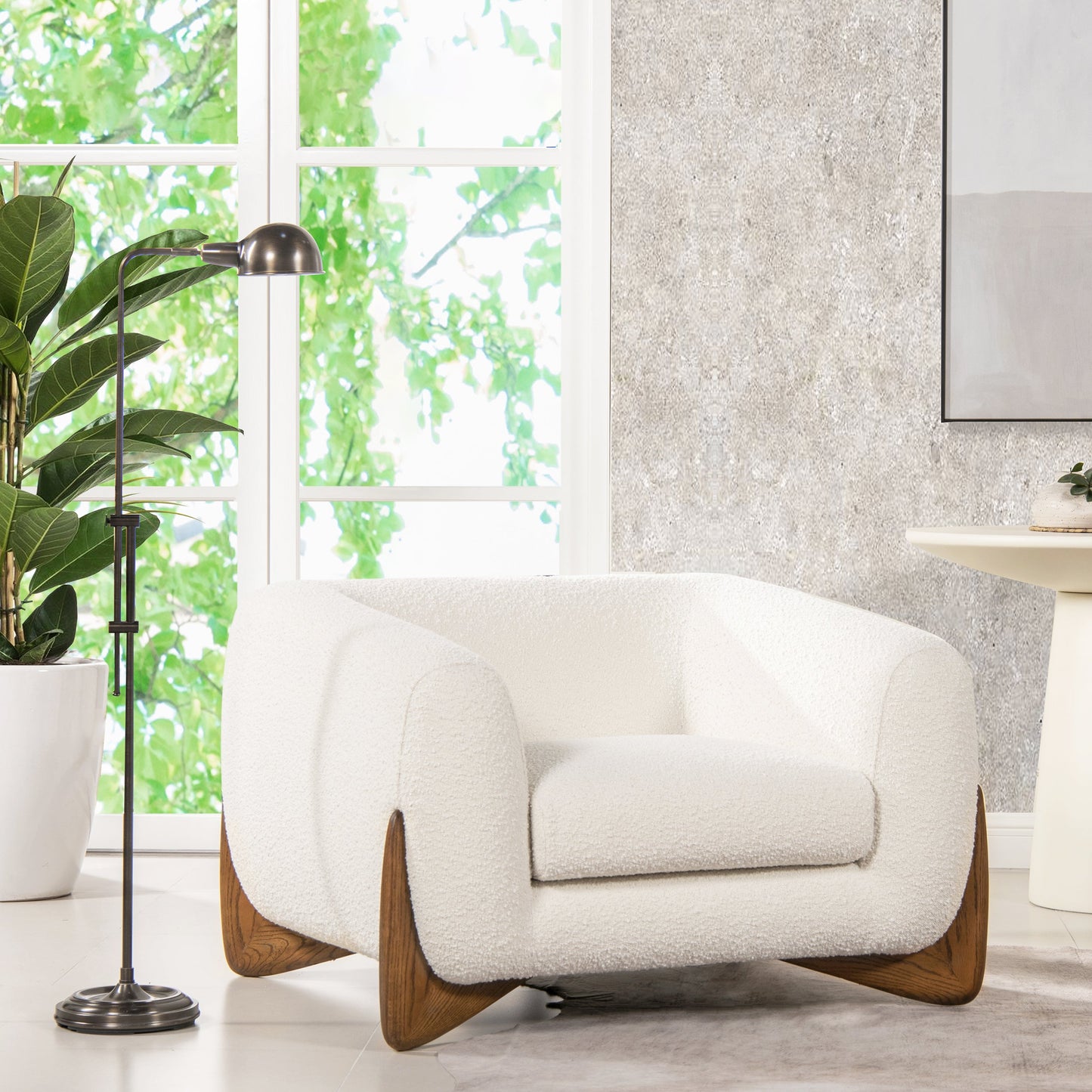 Upholstered Arm Chair with Wooden Base