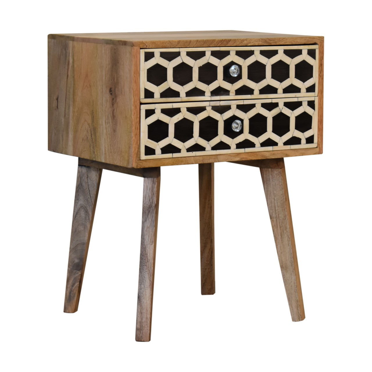 Arcanist Bone Inlay Bedside with 2 Drawers and Wood Frame