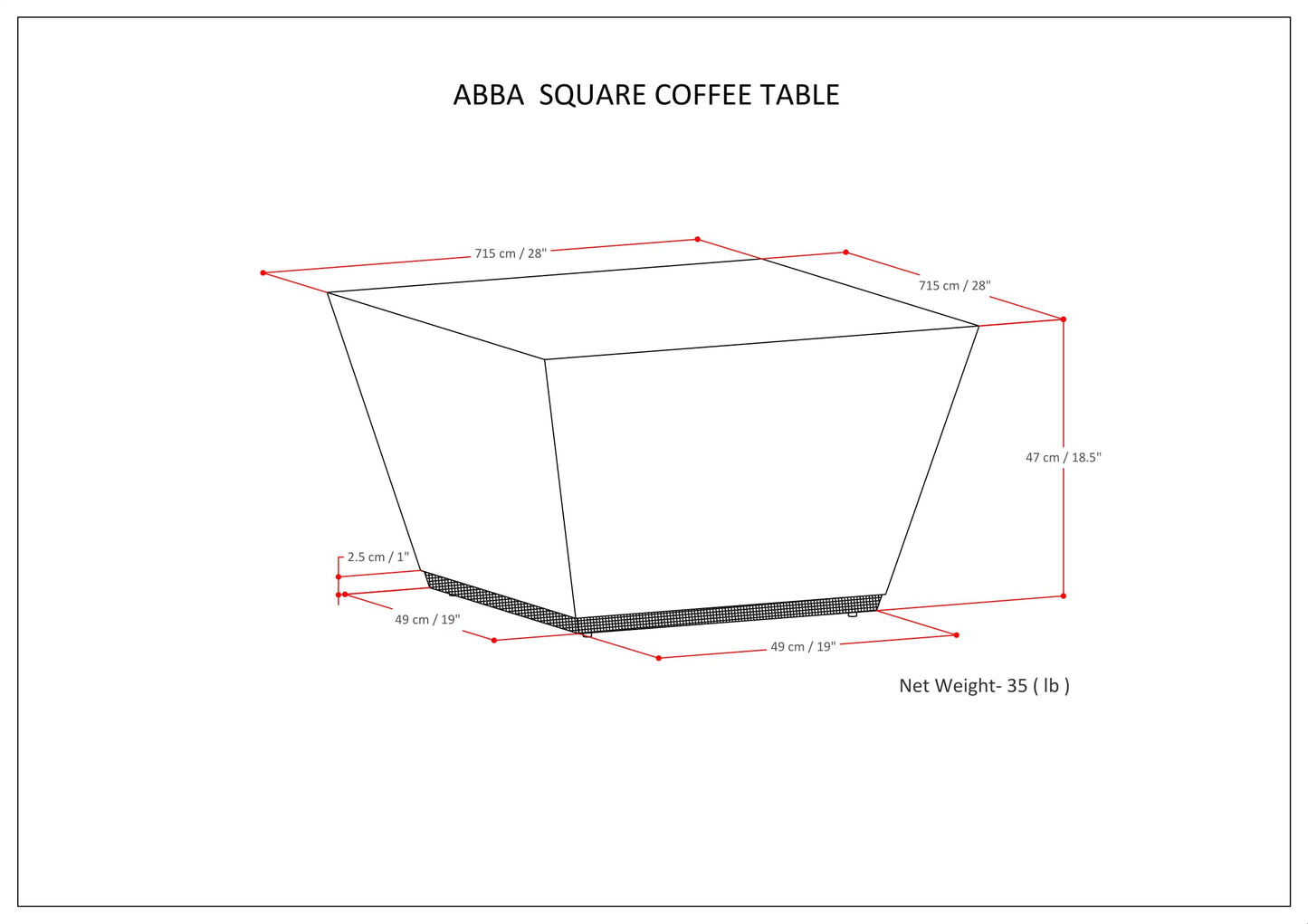 Ephemeral Square Coffee Table with Brass Accent Trim Base