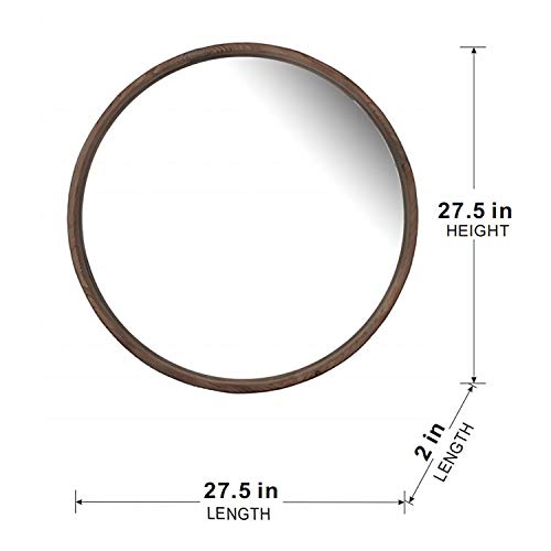Round Wall Mirror with Wood Frame