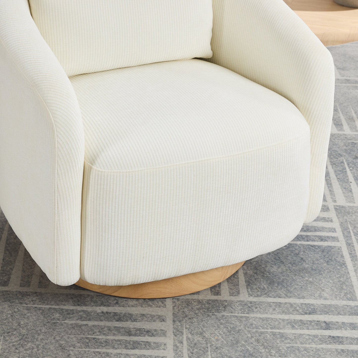 Actuator Upholstered Barrel Chair with 360-Degree Swivel Base and Curved Arms