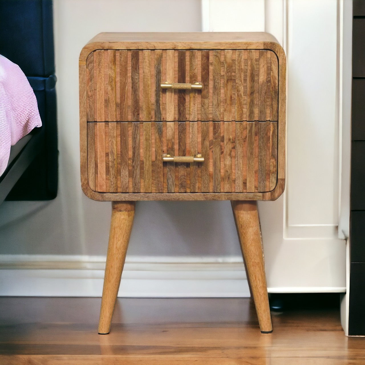 Architect Solid Wood Nightstand with 2 Drawers and Tapered Legs
