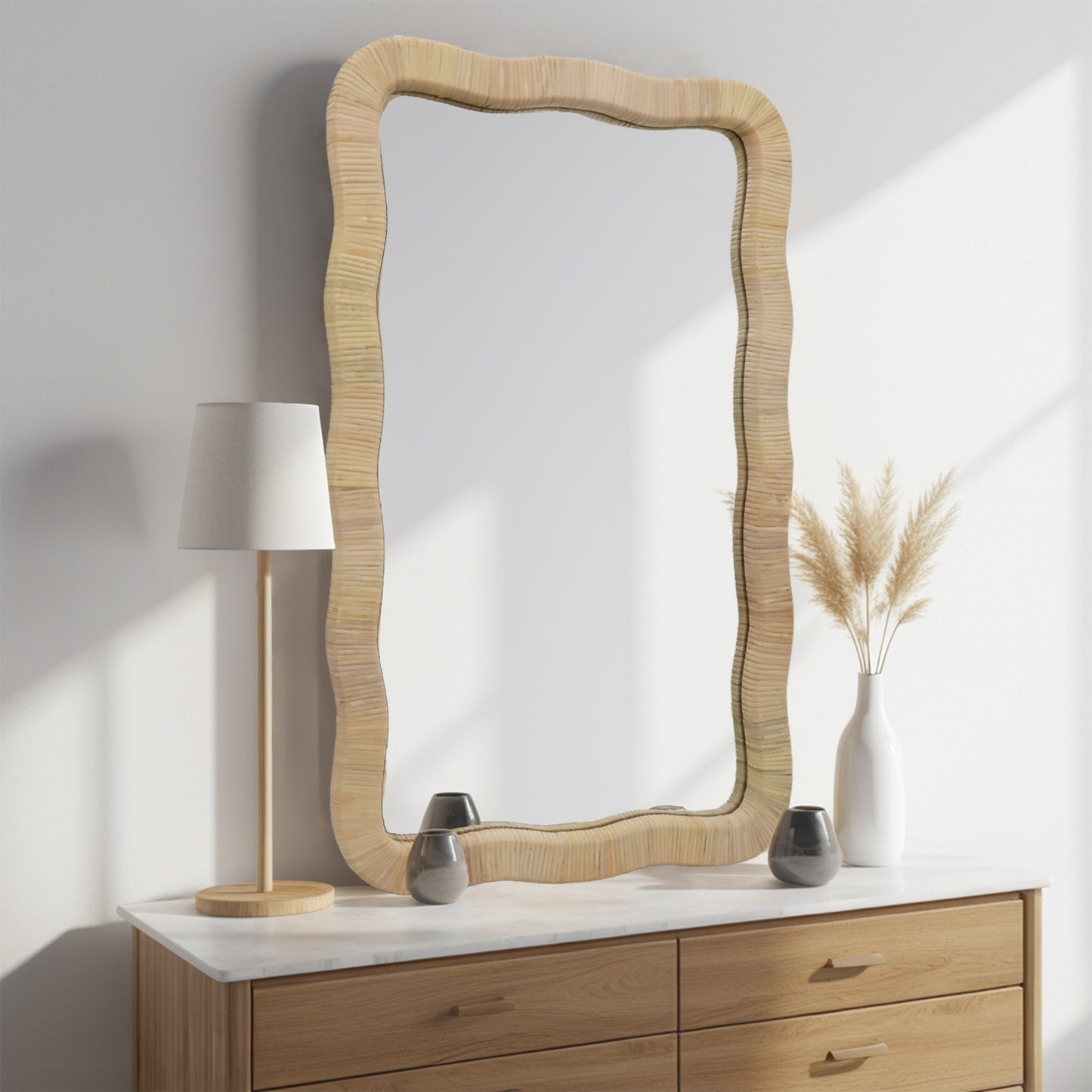 Ripple Rectangle Rattan Wall Mirror