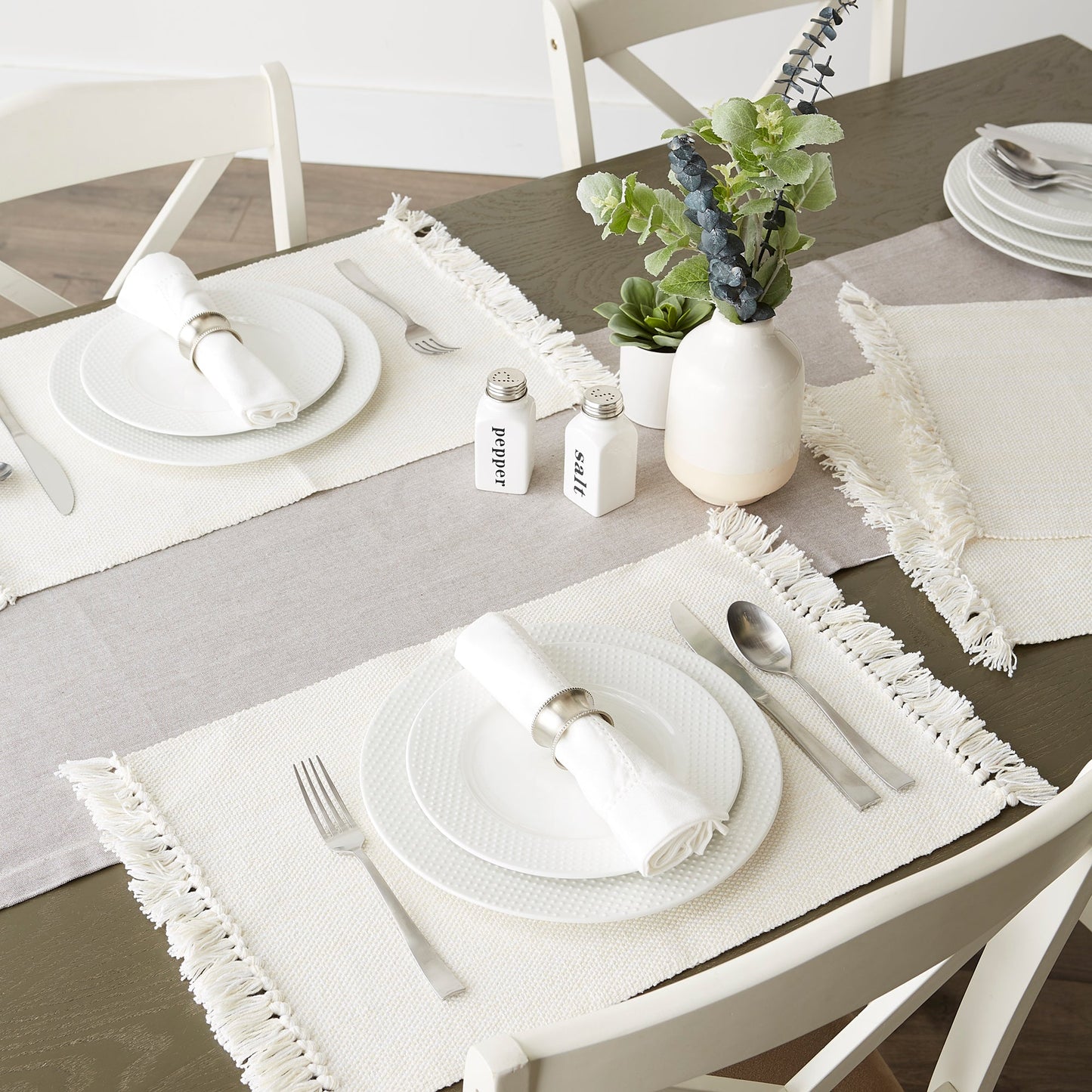 Variegated Fringe 13X19" Nautical Blue Cotton Placemat Set Of 6