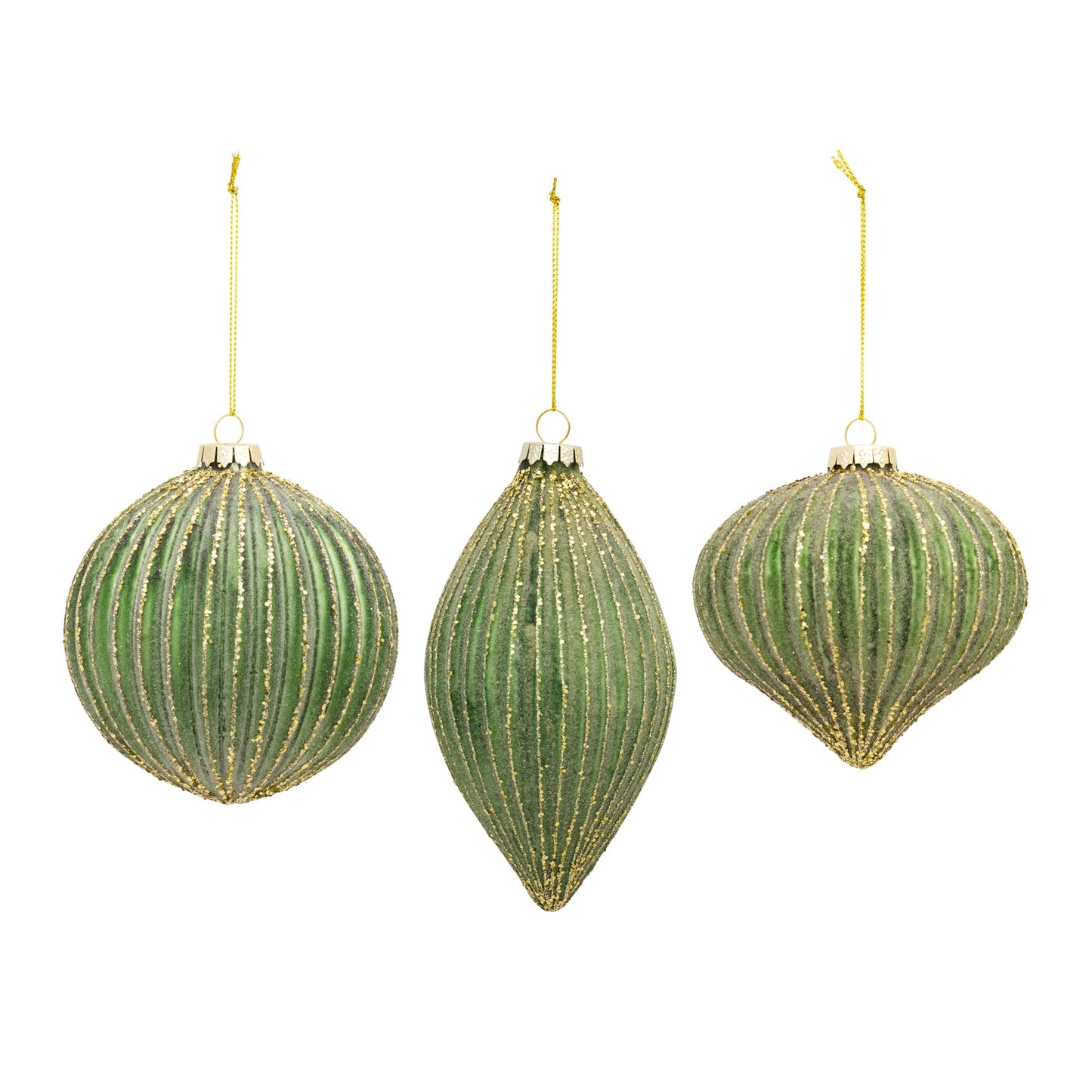 Ribbed Glass Ornament with Gold Accent, Set of 6