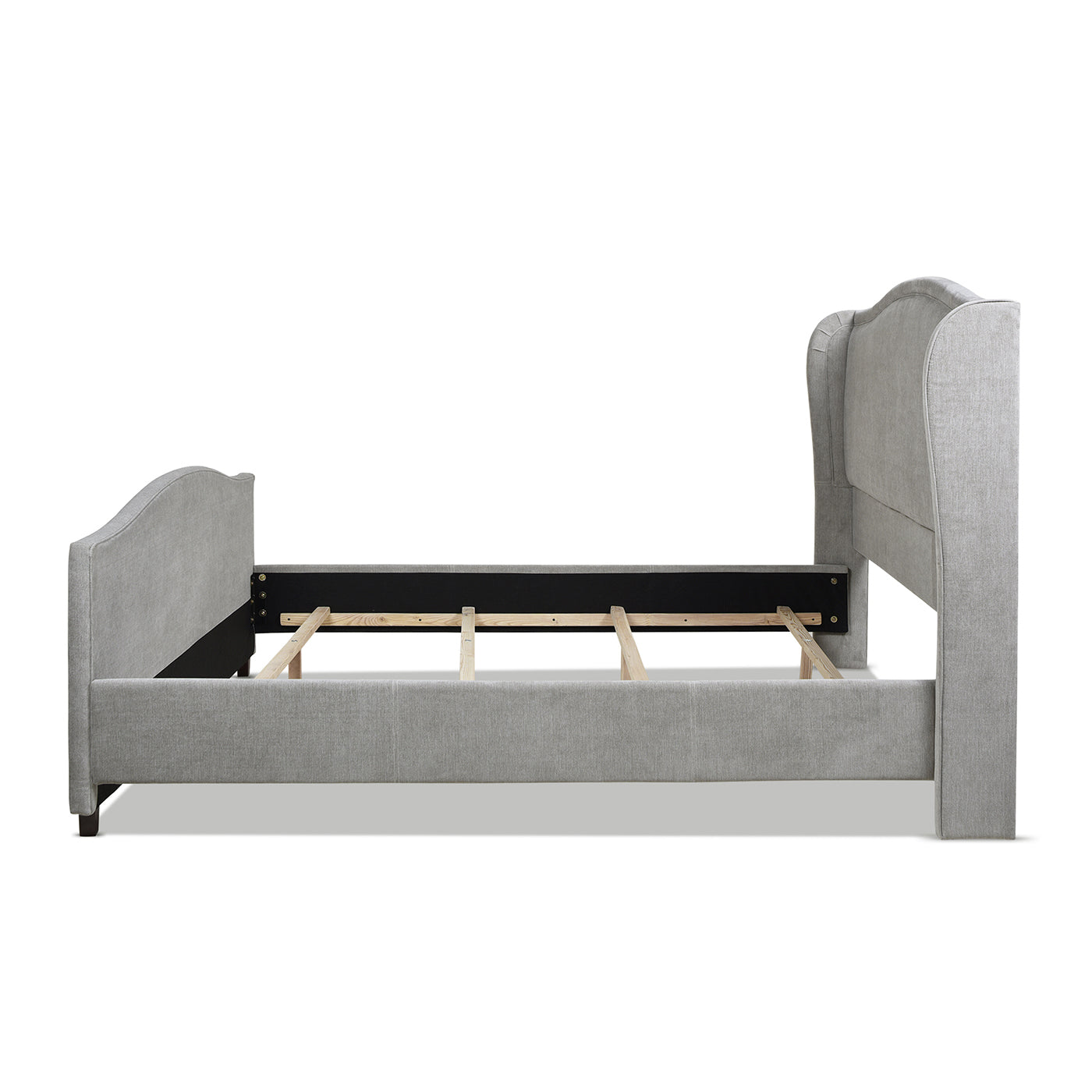 Upholstered King Size Panel Bed with Tall Wingback and Headboard Design