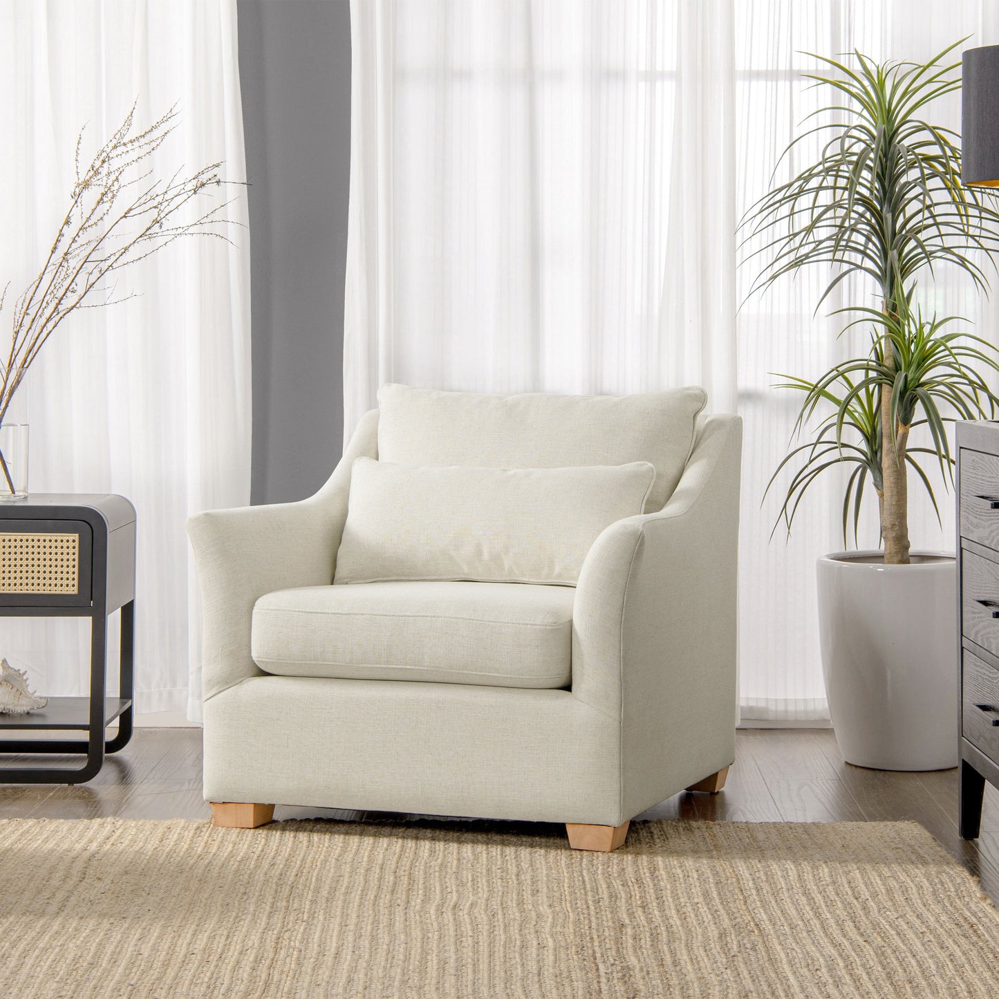 Citadell 38" Upholstered Accent Chair with Lumbar Pillow and Flared Arms