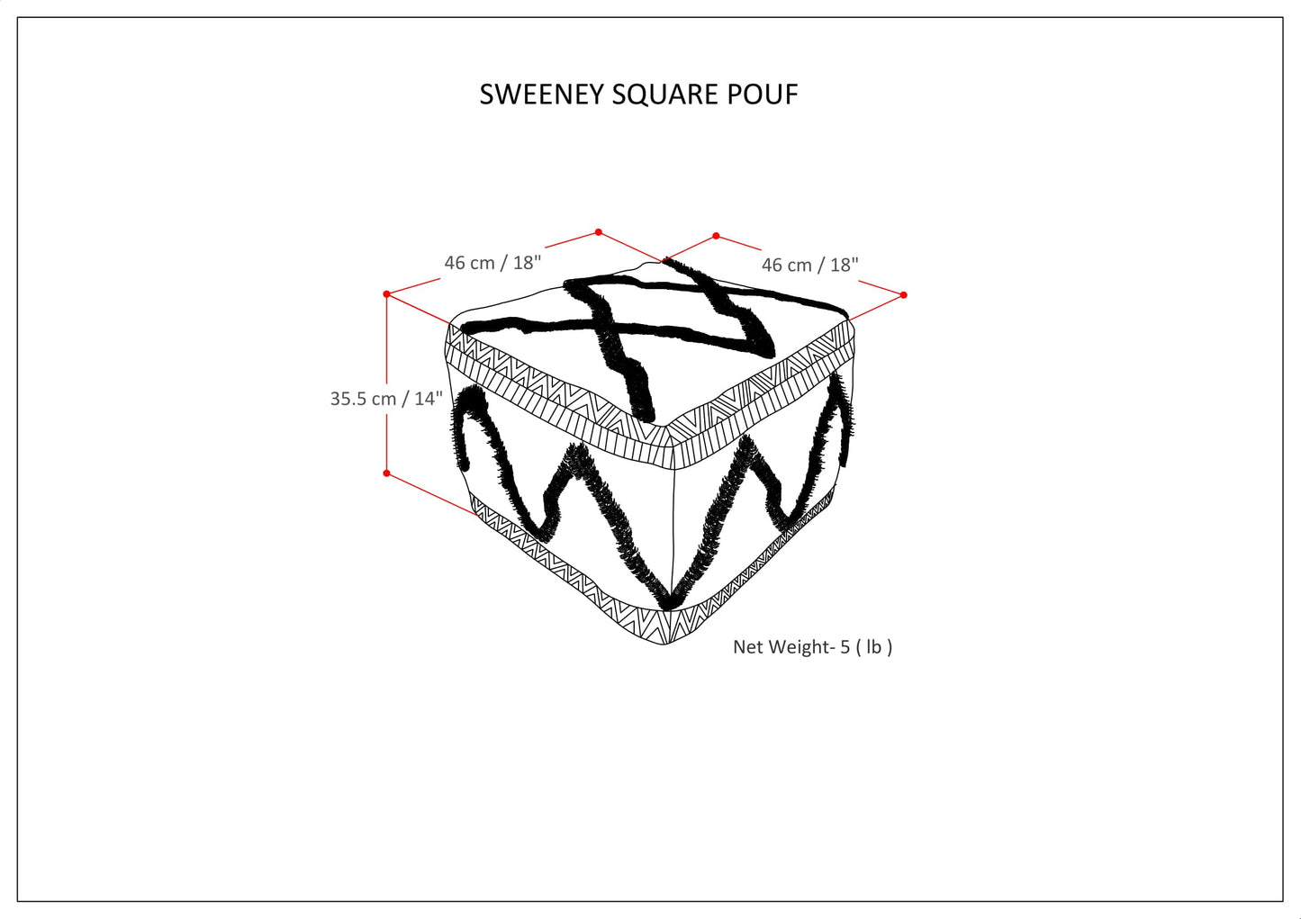 Upholstered Square Pouf with Woven Detail