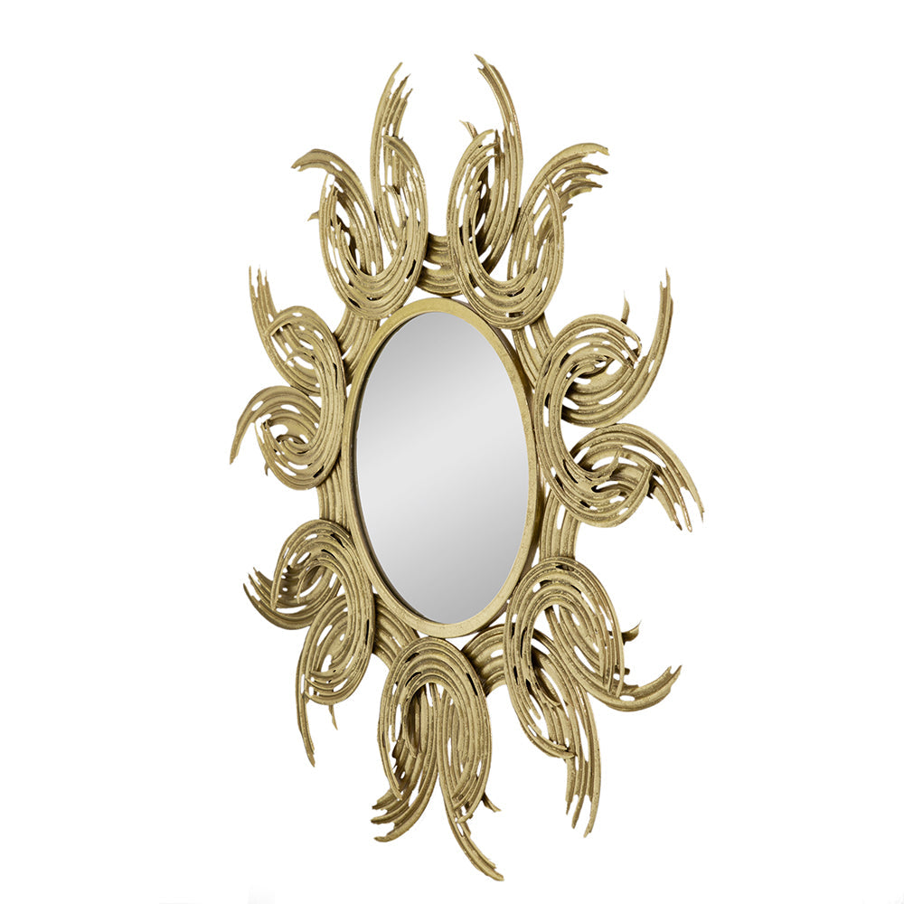 Wall Mirror with Sunburst Design and Metal Frame