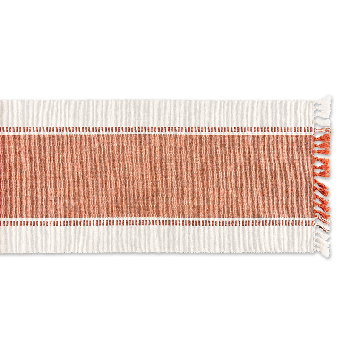 Burnt Orange Striped Fringe Ribbed Table Runner 13X72