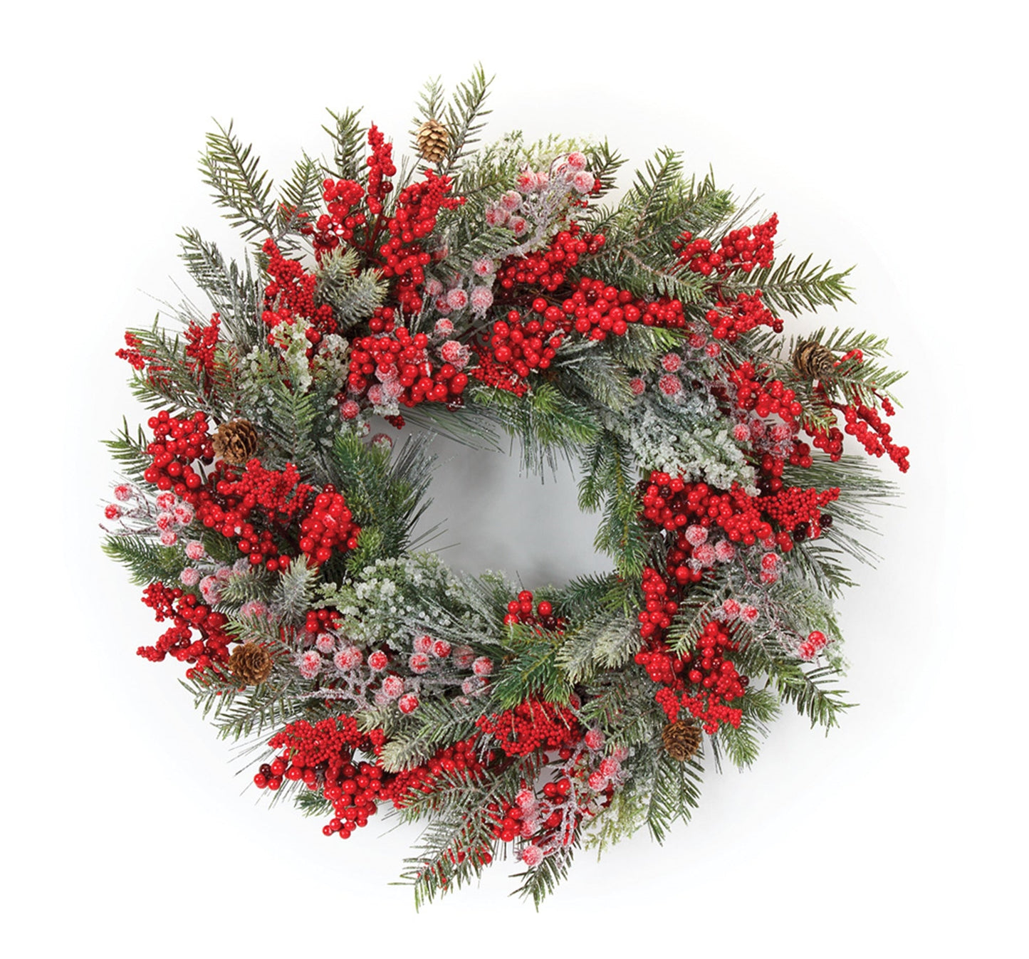Frosted Pine and Mixed Berry Holiday Wreath 23"