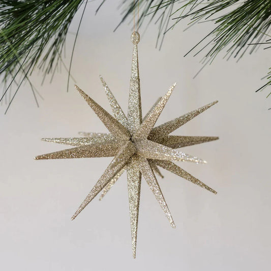 6" Gold Glitter Starburst Ornament, Set of 4