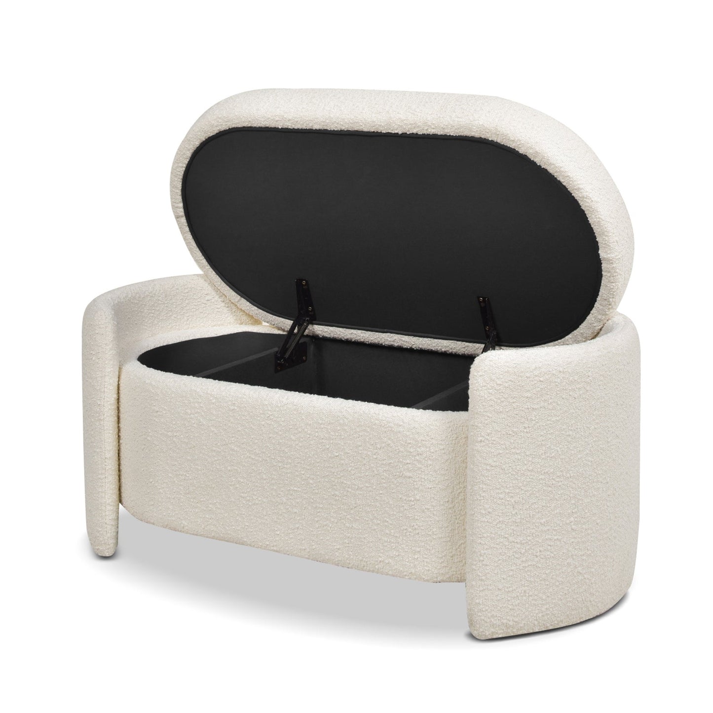 Oval Lid-Up Upholstered Storage Bench with 3 Compartments