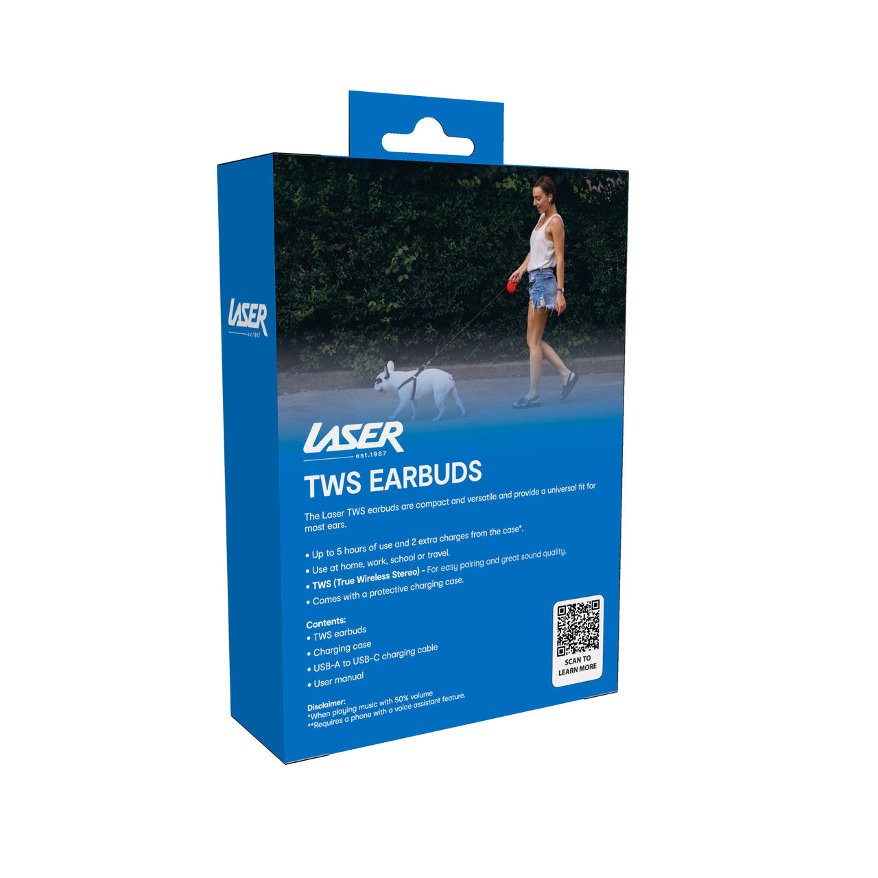 Laser TWS Earbuds with Voice Assistant and Charging Case (White)