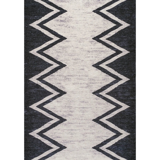 Siksak Modern Chevron Border Machine-Washable Area Rug