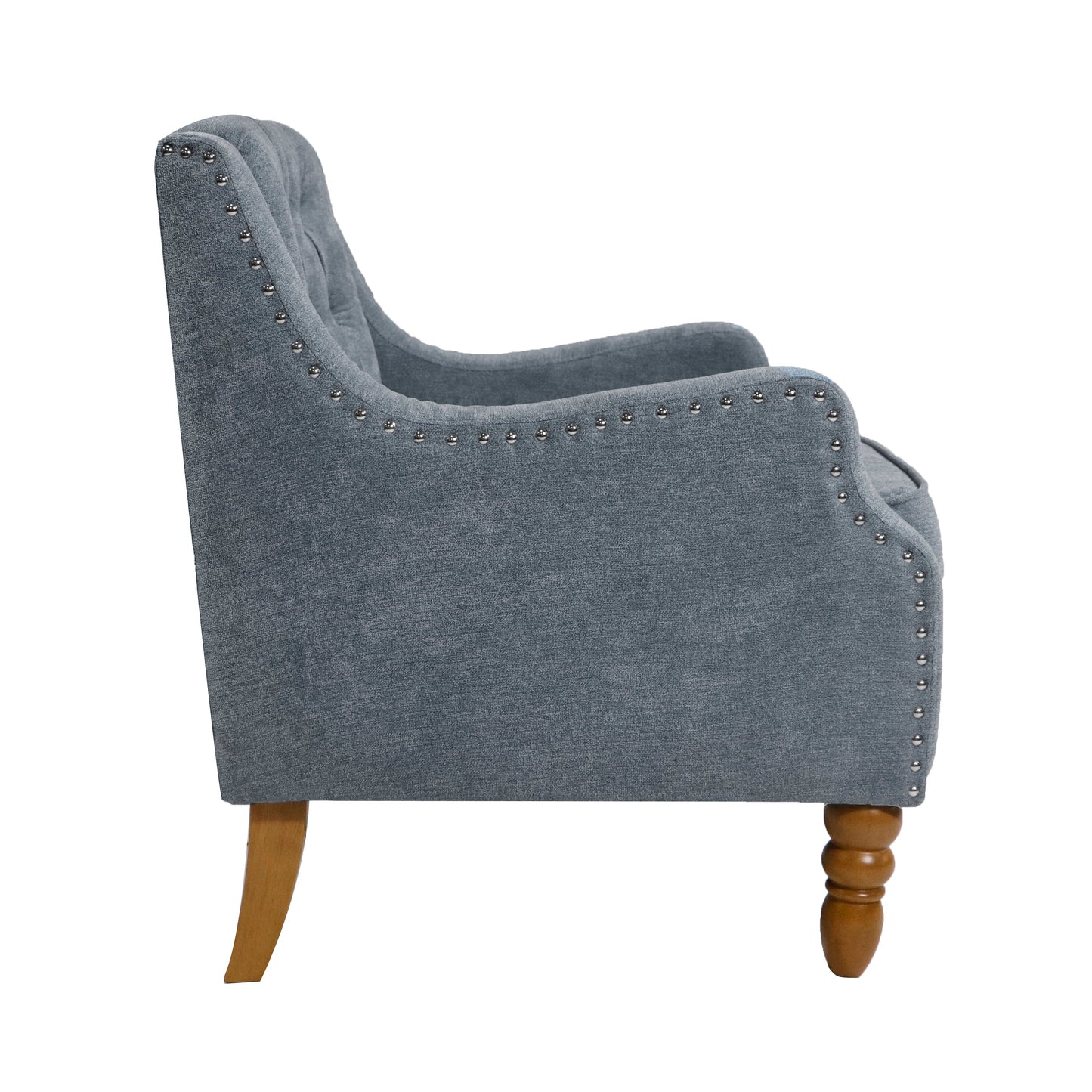 Caryl Button Tufted Upholstered Accent Chair with Recessed Arms and Nailhead Trim