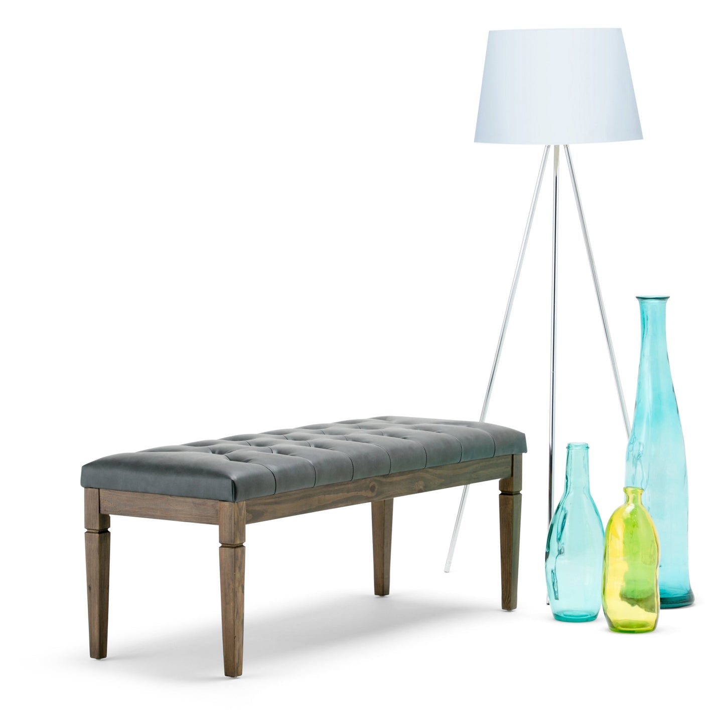 Hushed Upholstered Tufted Ottoman Bench with Carved Legs