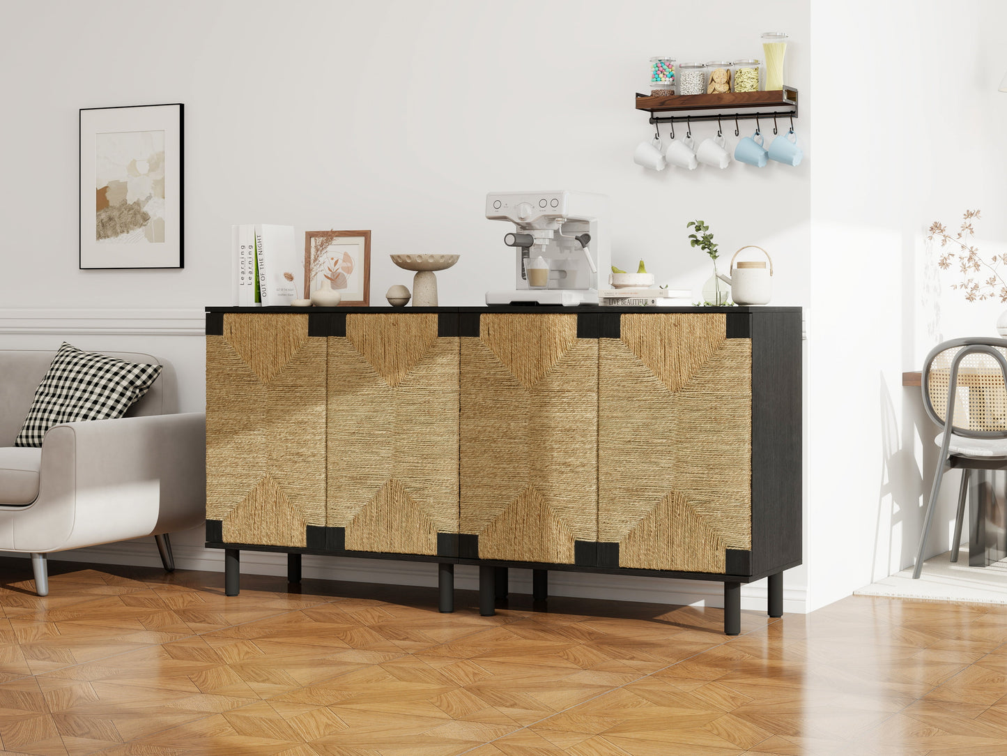 Wood Sideboard with 2 Doors and Adjustable Shelf