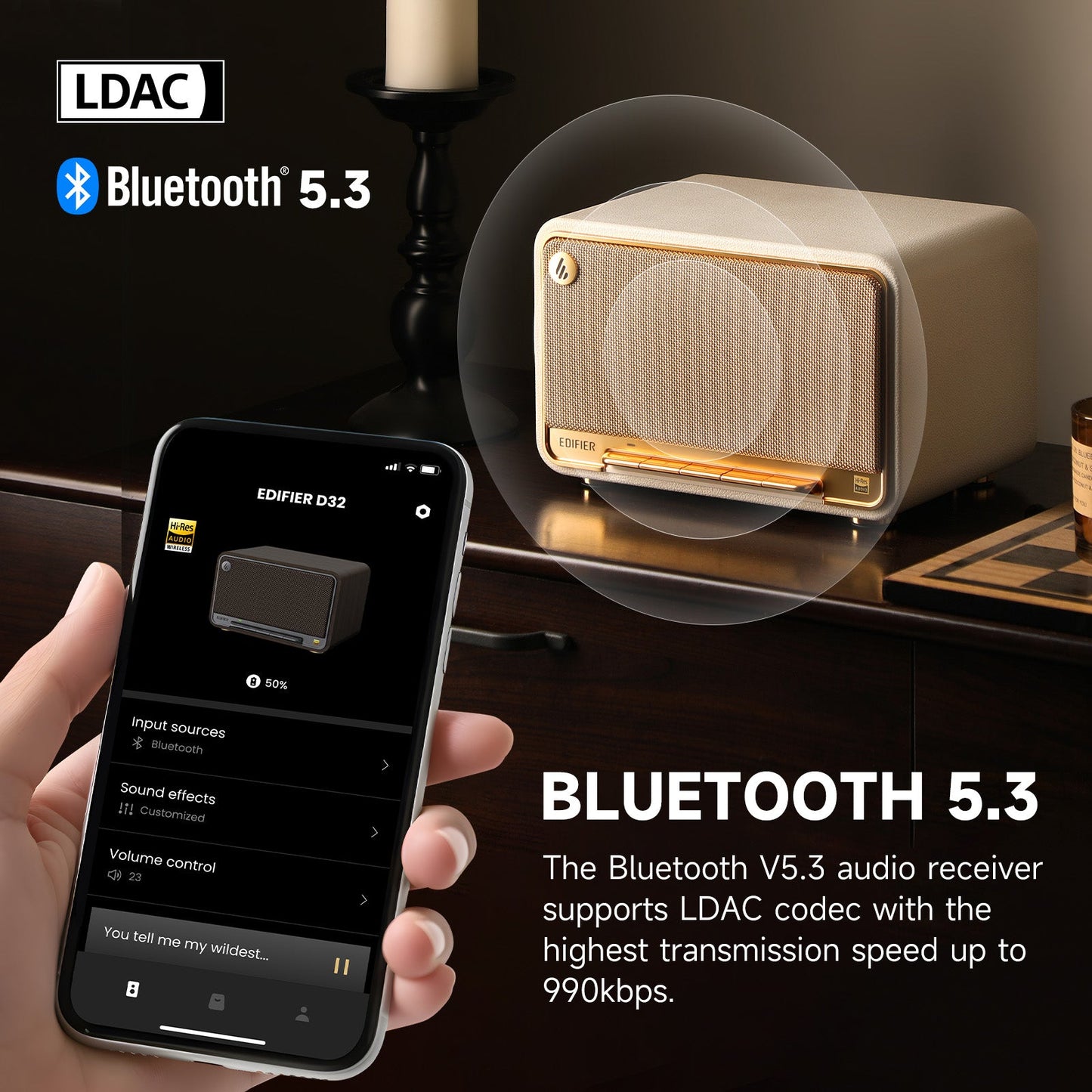 Edifier Tabletop Bluetooth Speakers Portable Wireless Speaker Wi-Fi Bluetooth Compatible AirPlay2 (White)