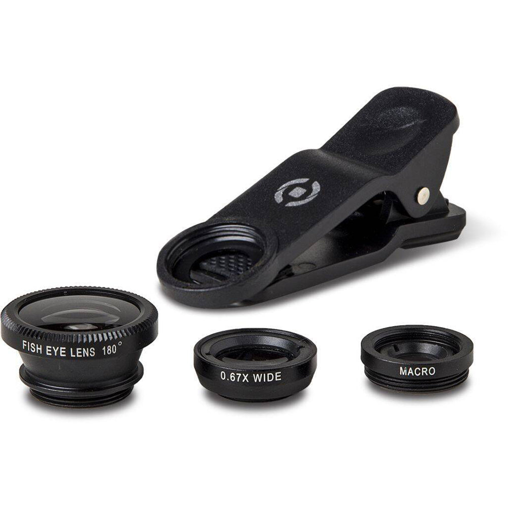 Celly 3-in-1 Clip Lens Kit For Smartphone Camera - Black
