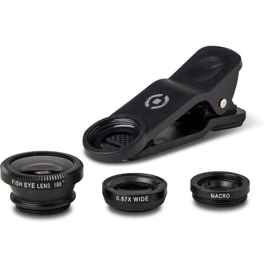 Celly 3-in-1 Clip Lens Kit For Smartphone Camera - Black
