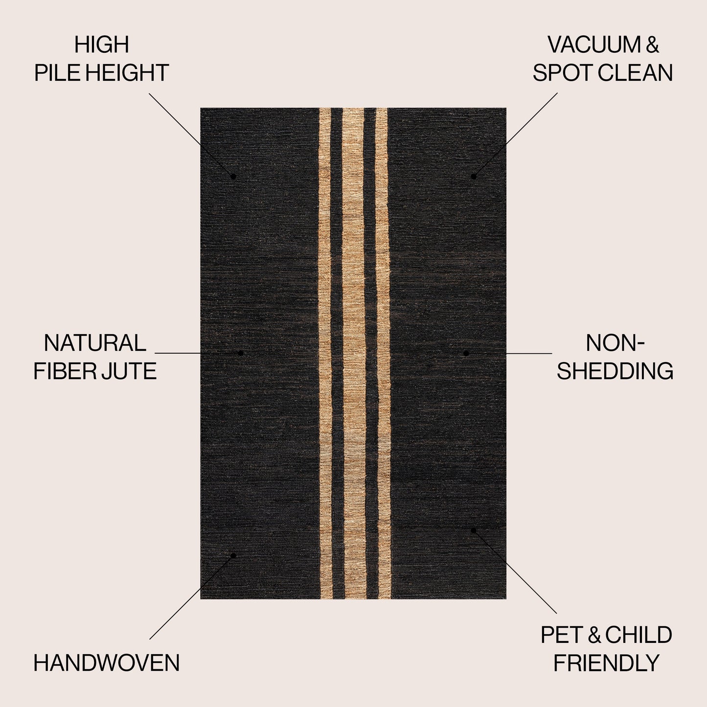 Olivier Rustic Beach House Wide Ticking Stripe Jute Area Rug