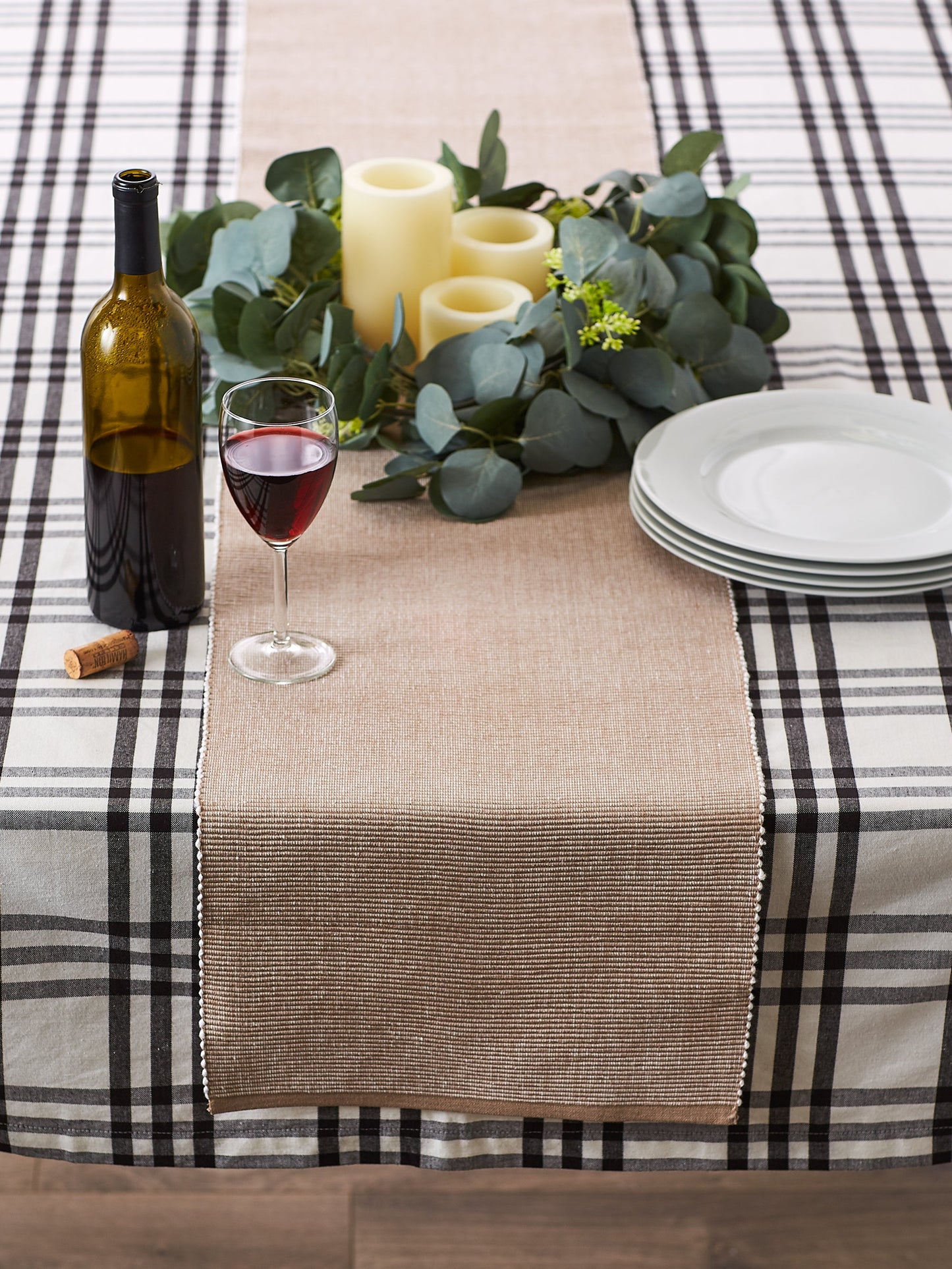 Stone/White 2-Tone Ribbed Table Runner 13X72