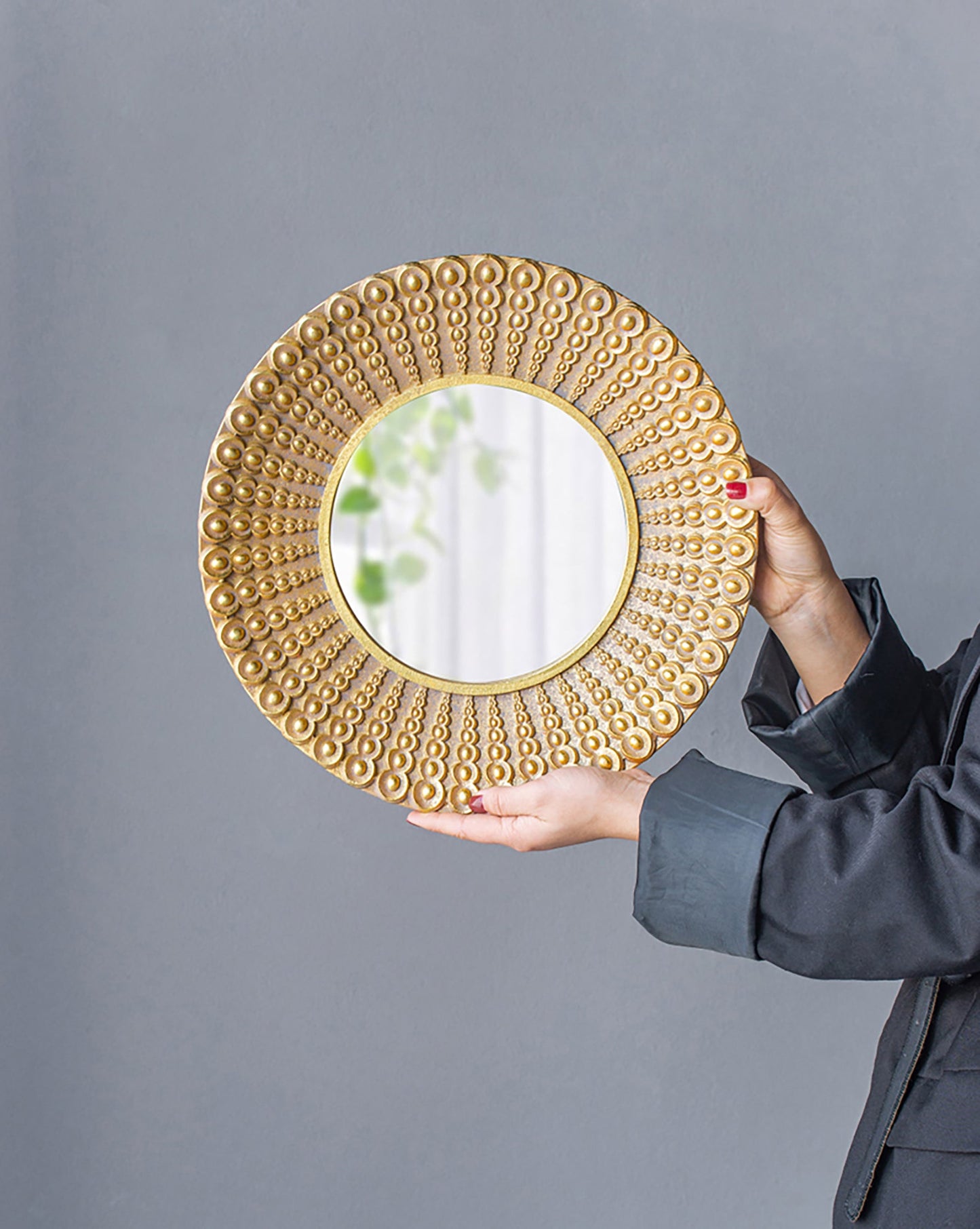 Whimsyes Round Mirror with Radiant Beaded Sunburst Design