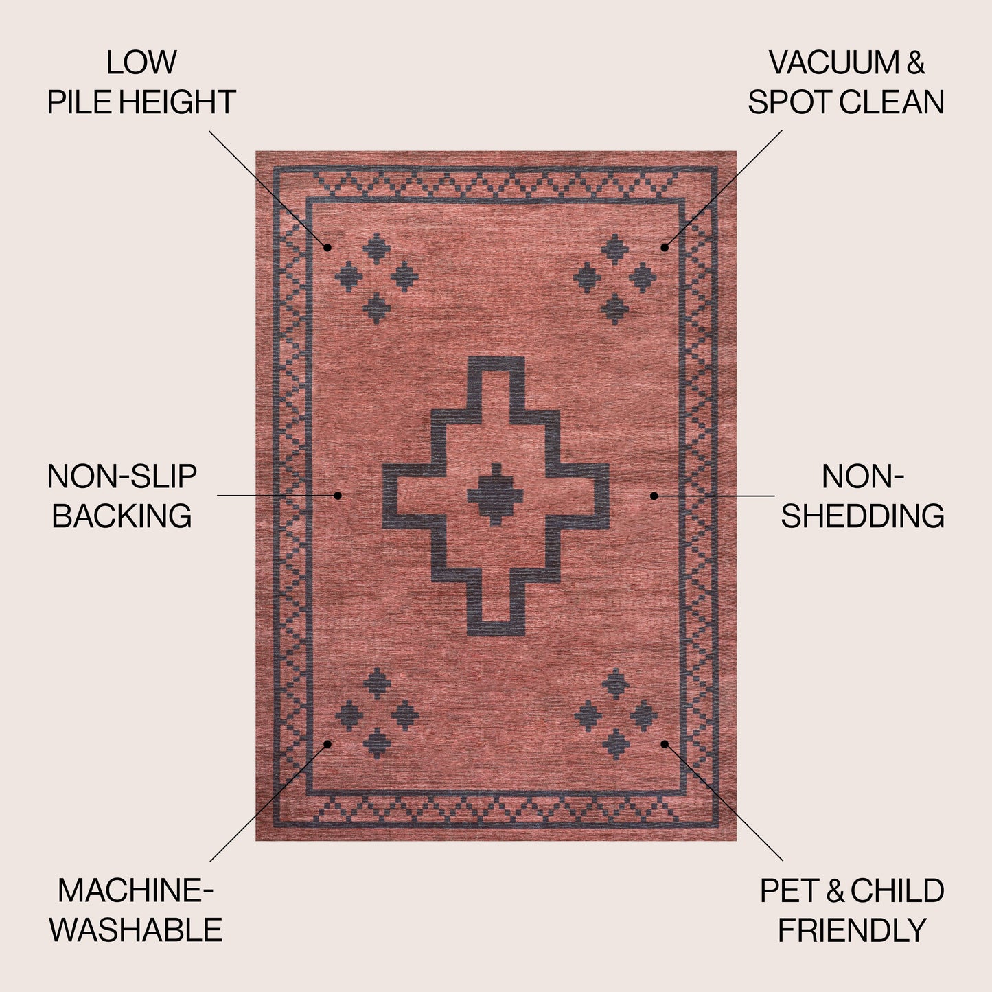 Korsa Geometric Medallion Machine-Washable Area Rug
